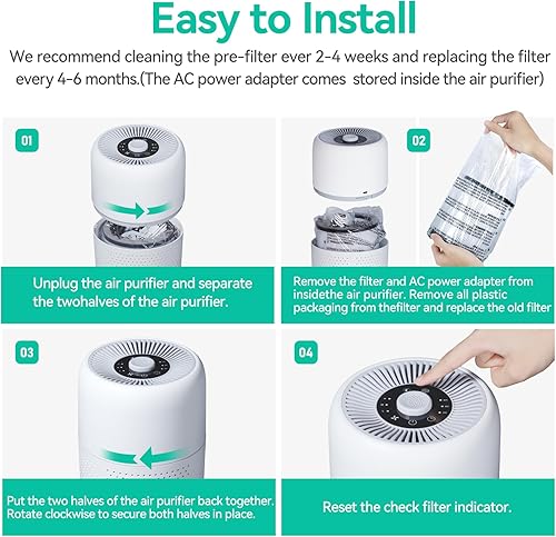 Vista 8 de Paquete de 2 purificadores de aire YARIKI para dormitorio y hogar con función de aromaterapia, purificador de aire pequeño con luz nocturna y Blanco