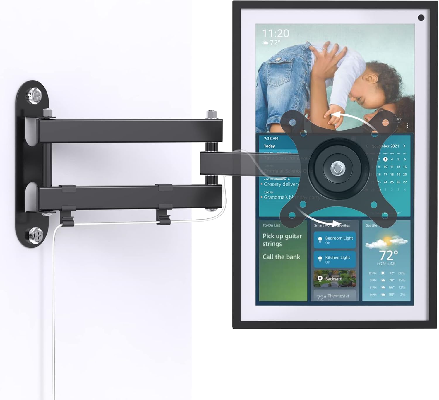 Mount for Echo Show 15, Rotation Tilt Swivel and Extend up to 16", Wall Mounting Bracket for Echo 15 and 15"-30" Monitor TVs, with Heavy Duty Arm Holds up to 10KG