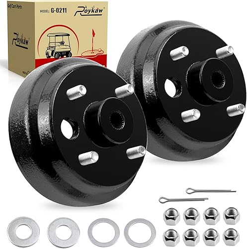 Roykaw EZGO TXT - Conjunto de tambor de freno y buje con tuercas de llanta para modelos eléctricos de 1982 a 1993 y carrito de golf de 2 ciclos a