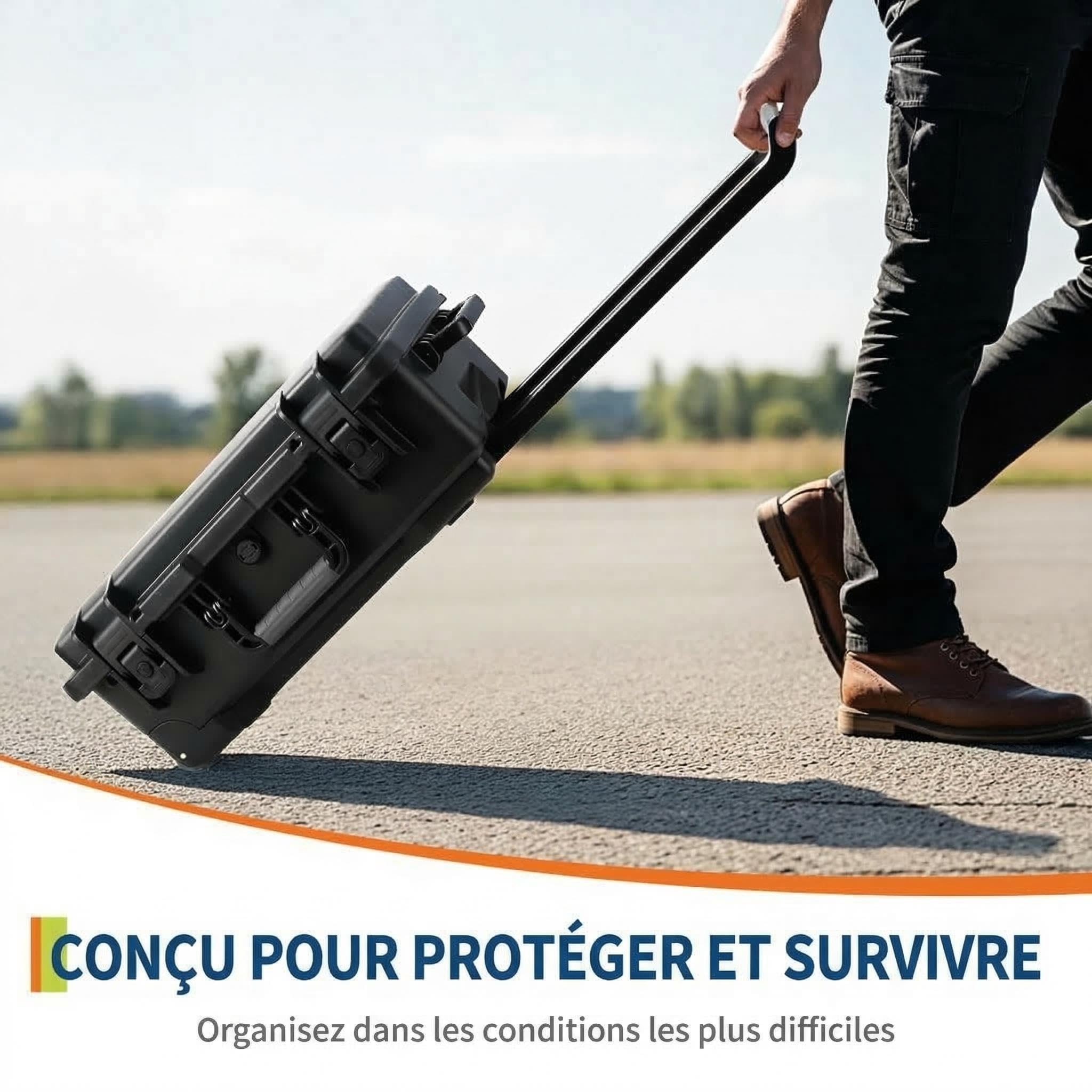 Garvee Valise étanche renforcée pour Appareil Photo – Boîte sèche Antichoc, Anti-poussière 22”x14”x9”, idéale plongée et Sports Nautiques – Séparateurs matelassés, Roues, Compartiments modulables –