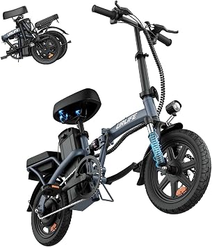 URLIFE 14" Folding Electric Bike for Adults & Teens 500W Peak Motor, 40-Mile Range, Removable Battery, Triple Suspension UL 2849 Certified Grey