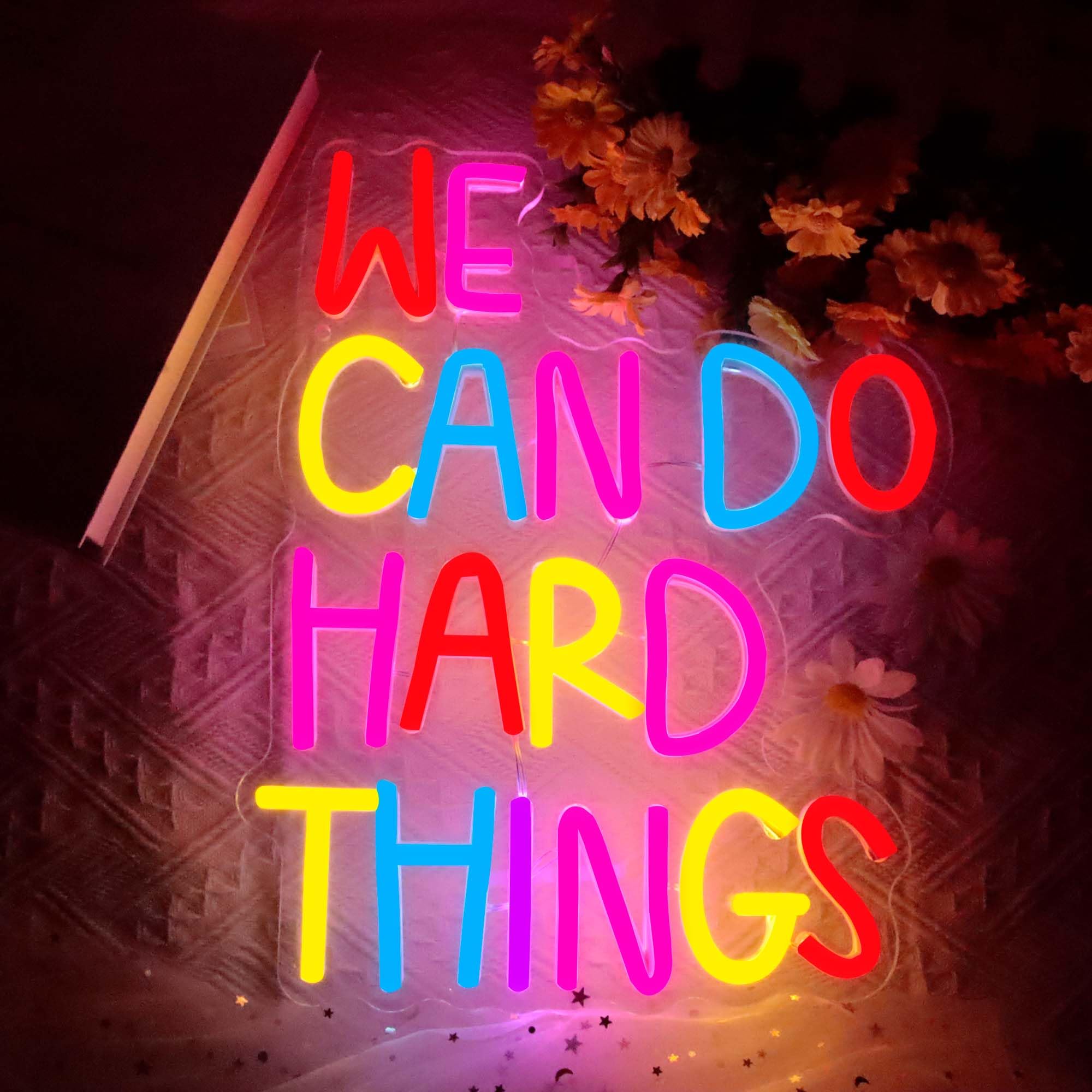 We Can Do Hard Things Neon Sign, Motivational Neon Light USB Dimmable LED Sign, for Inspirational Classroom Office Library Neon Light Kids Wall Art Bedroom Birthday Party Classroom Backdrop Sign