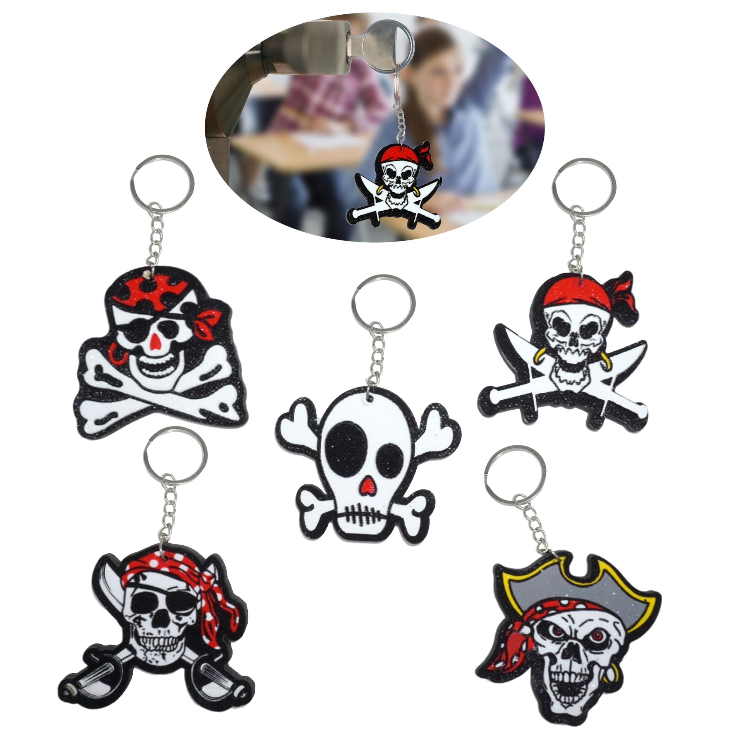 SRV Hub 5x Pirate Cartoon Characters Keychains, Cute Rubber Figure for Party Bag Fillers, Kids' Birthday Gifts, Baby Showers and Creative Party Favors,Horror Pirate Keyring for Men and Women