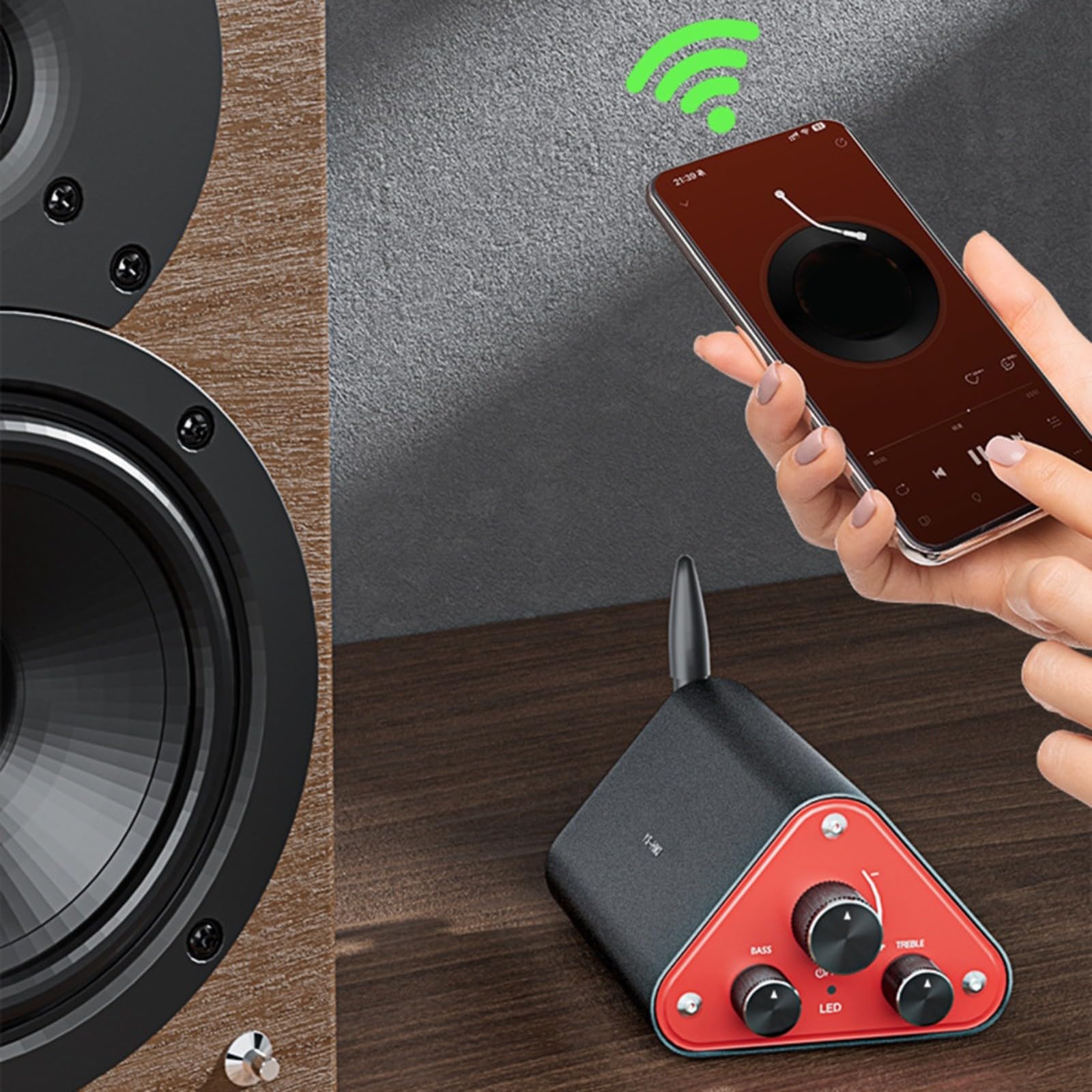 Sistema estéreo de alta fidelidad de 50 W x 2, sonido de doble canal, con tecnología avanzada 5 4 y protección robusta, para una experiencia musical segura