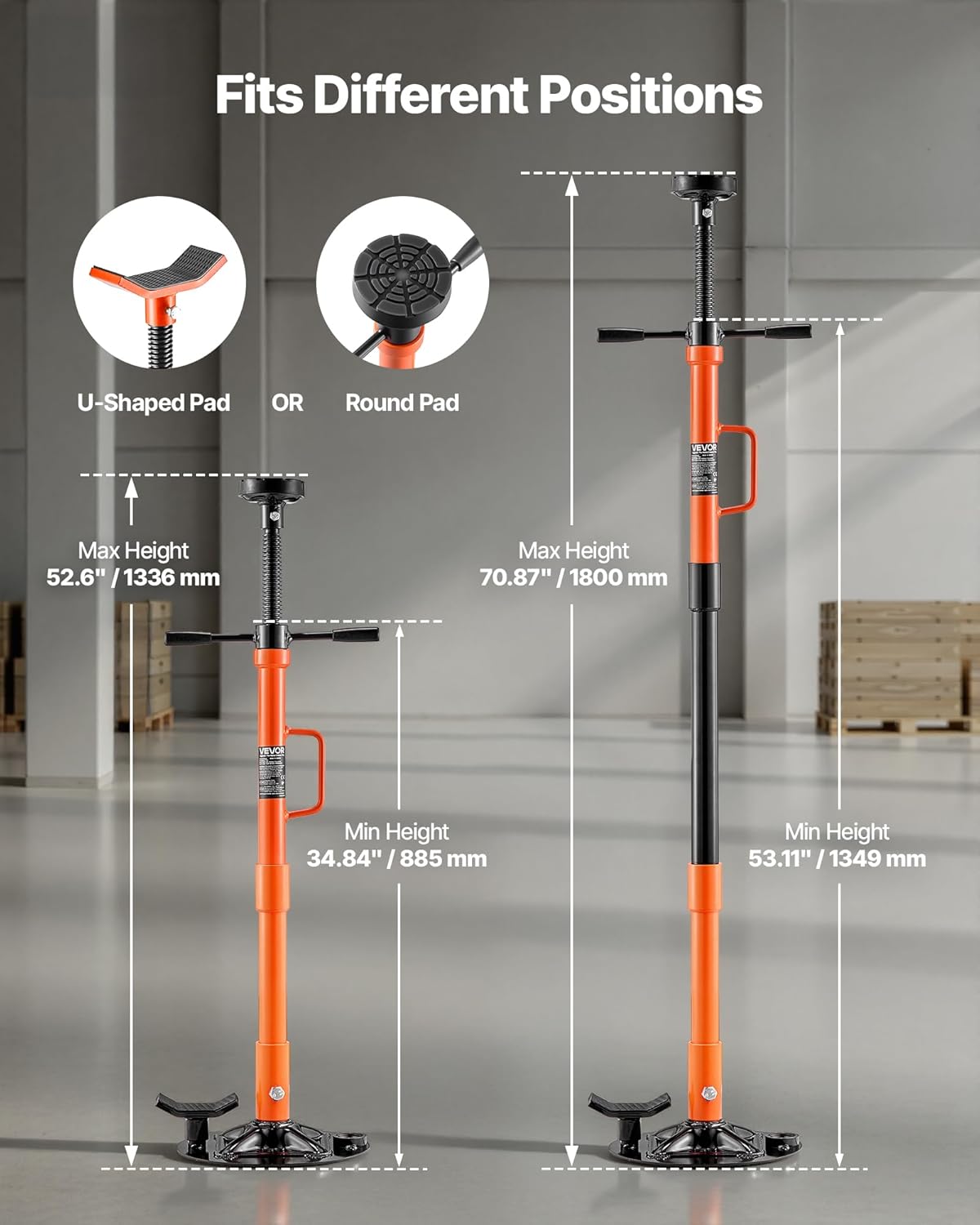 VEVOR Underhoist Support Stand, 1 Ton (2204 lbs) Capacity Under Hoist Jack Stand with Handle, Adjustable Height, Bearing Mounted Spin Handle, Self-Locking Threaded Screw, Support Vehicle Components