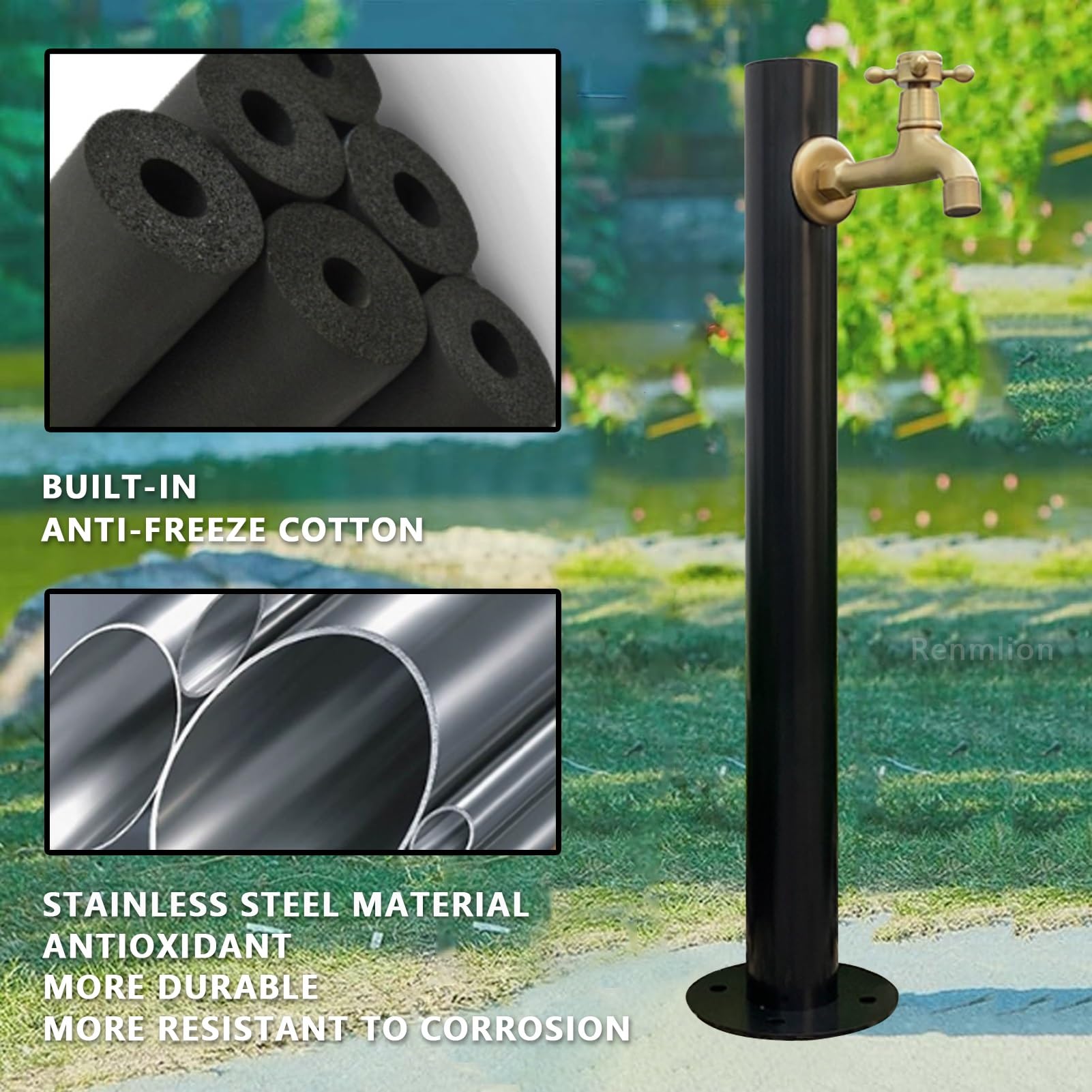 Rubinetto dell'acqua da giardino con supporto per tubo autoportante per irrigazione esterna e irrigazione