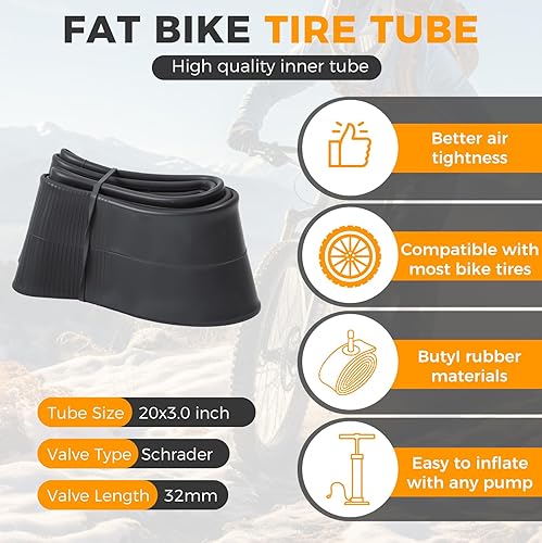 Miniatura 3 de 2 neumáticos gruesos para bicicleta de 20 x 3.0, 2 tubos de neumáticos gruesos de 20 x 3.0 y kit de herramientas de reparación de bicicletas,