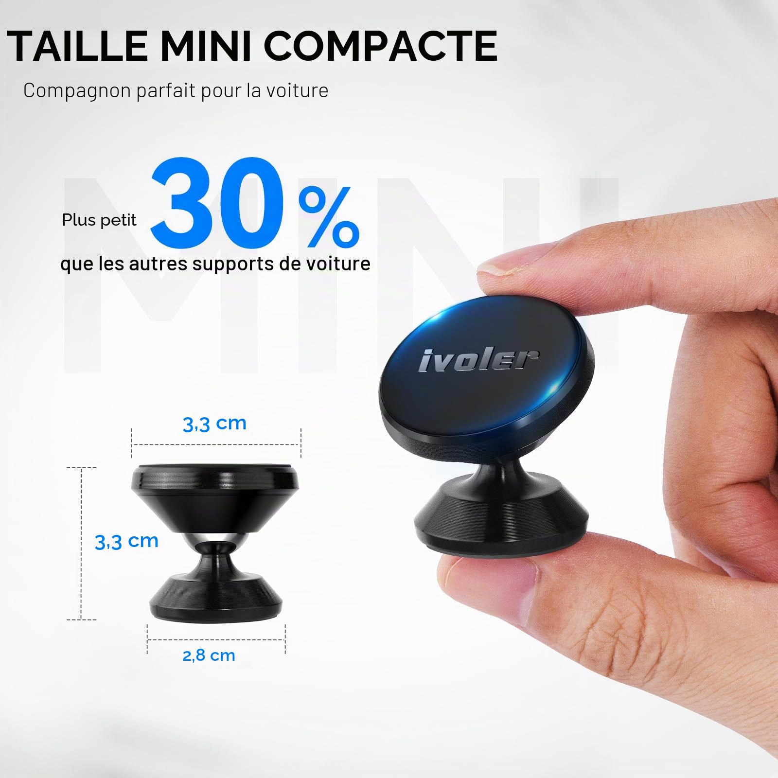ivoler Support Telephone Voiture, [Lot de 2] Porte Téléphone Voiture Universel 360° Rotation, Magnetique Portable Aimant Adhésif pour Smartphone, Compatible pour Phones ou appareils GPS-Noir