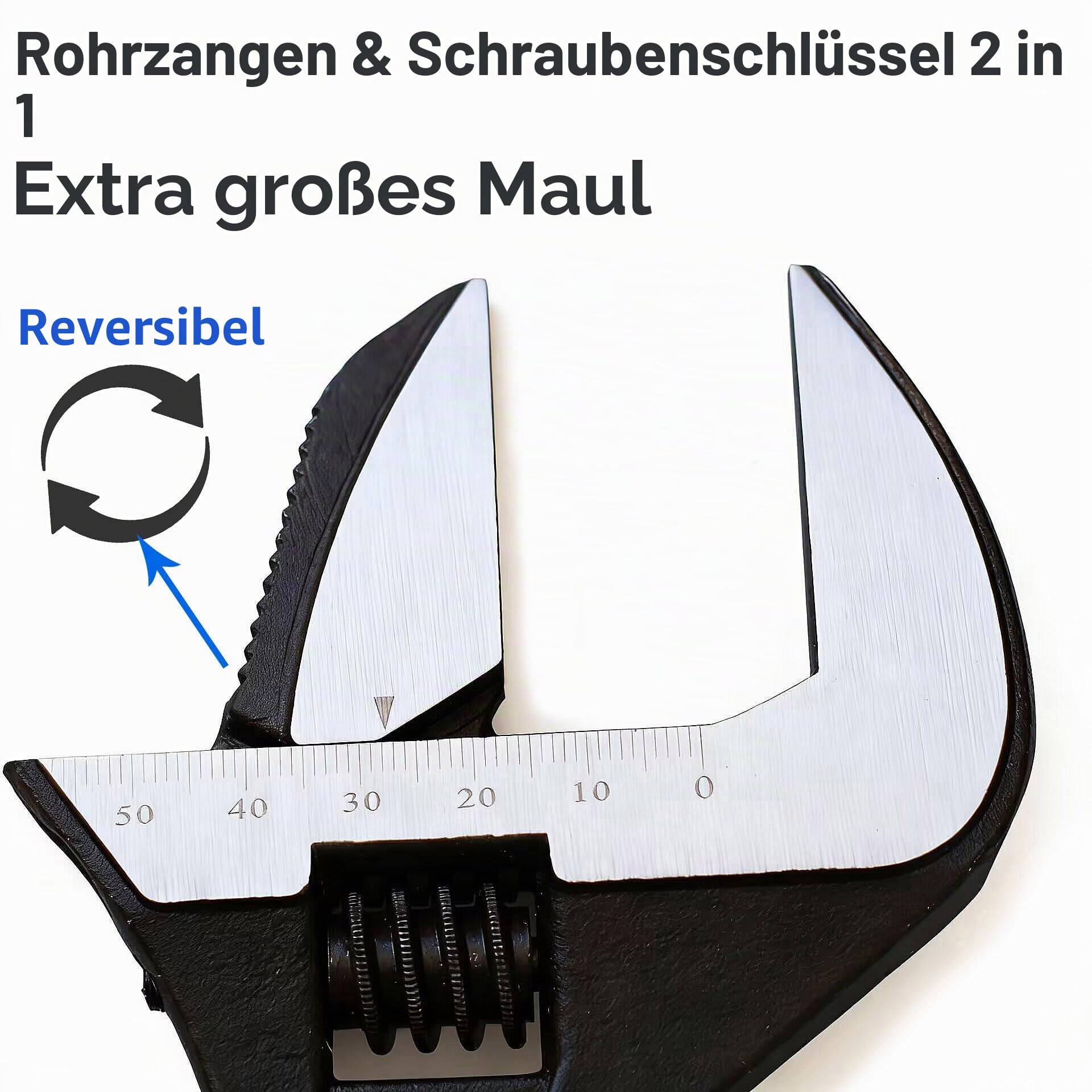 Rollgabelschlüssel 250mm, 60mm extra großer verstellbarer Schraubenschlüssel, 2-in-1 Maulschlüssel und Armaturenzange,CR-V Stahl, weicher Griff, Reparaturwerkzeug für Zuhause,Garage