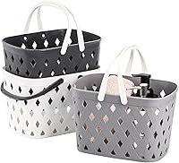 Hacaroa 3-Pack Portable Shower Caddy with Handles - Durable Plastic Tote Baskets for Toiletries, Bathroom, Dorm, Gym, Kitchen, Camp (3 Colors)