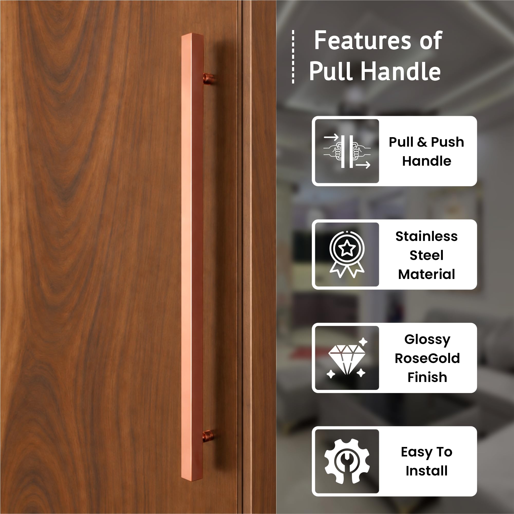 LAPO Superior 36 Inch Door Pull Handle for Home, Office & Hotel Entrance | Stainless Steel Rosegold Bar with 76cm Hole Gap | Fits 30–100mm Wooden & Glass Door| Screws Included | 3Yrs Warranty| 1Piece — Amazon image 3