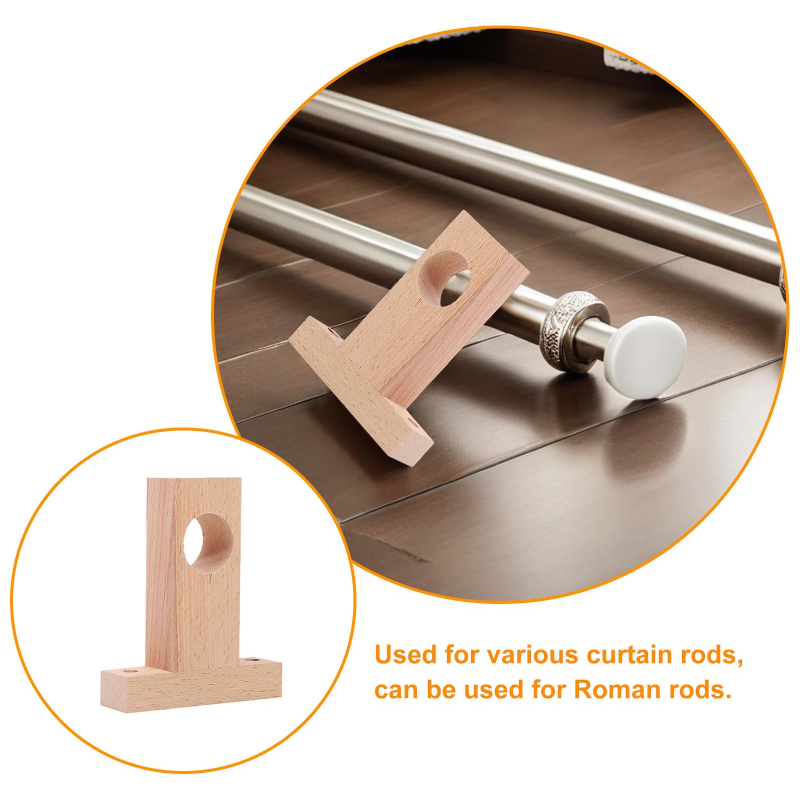 Happyyami Supporti per Bastoni per Tende in Legno 4 Pezzi, Facile da Installare e Resistente, Adatti per Soggiorno e Sala da Pranzo, Diametro Interno 2,5-3cm