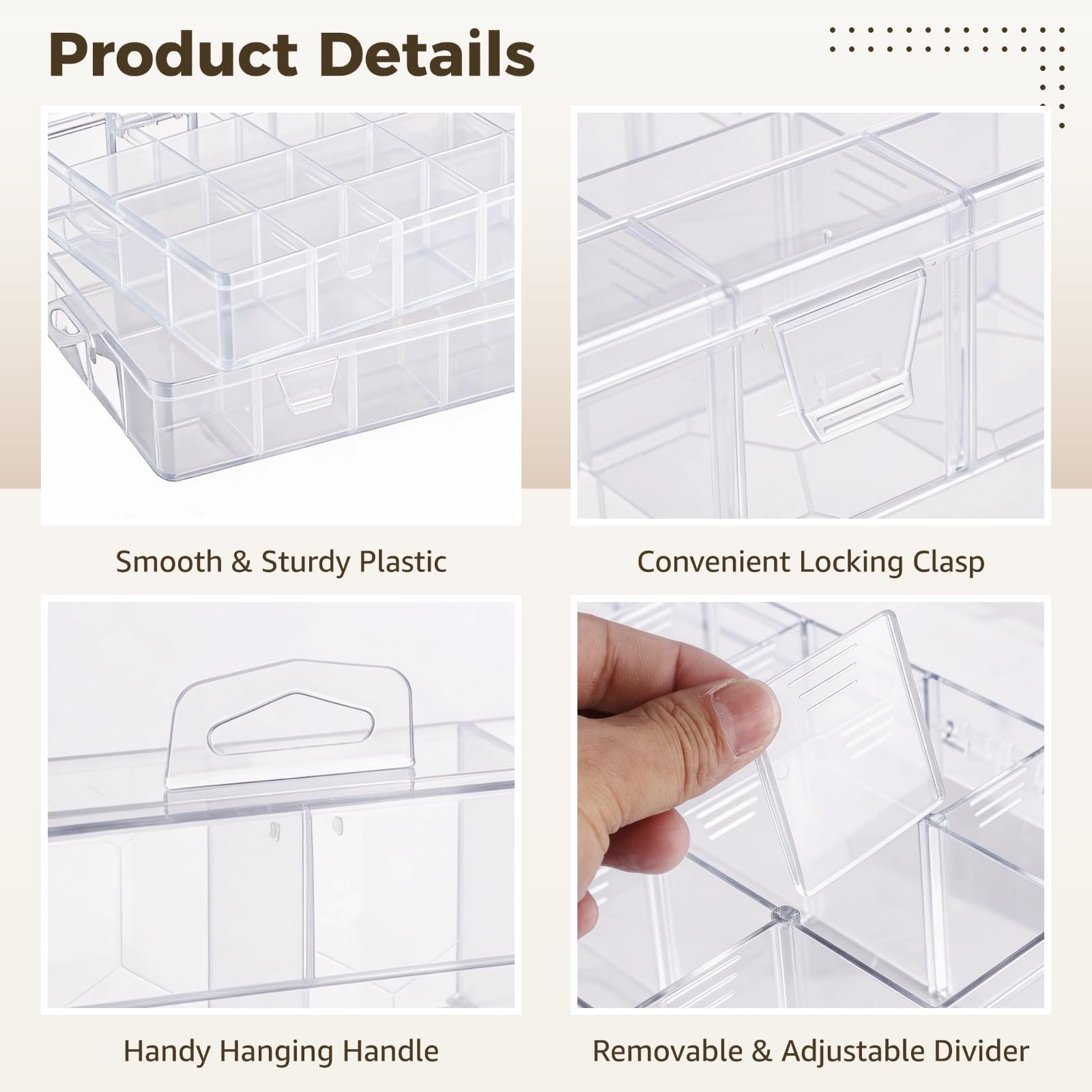 2 scatole organizer in plastica, 24 scomparti trasparenti con divisori regolabili, custodie in plastica trasparente per gioielli, perline, materiali di ricerca, forniture artigianali