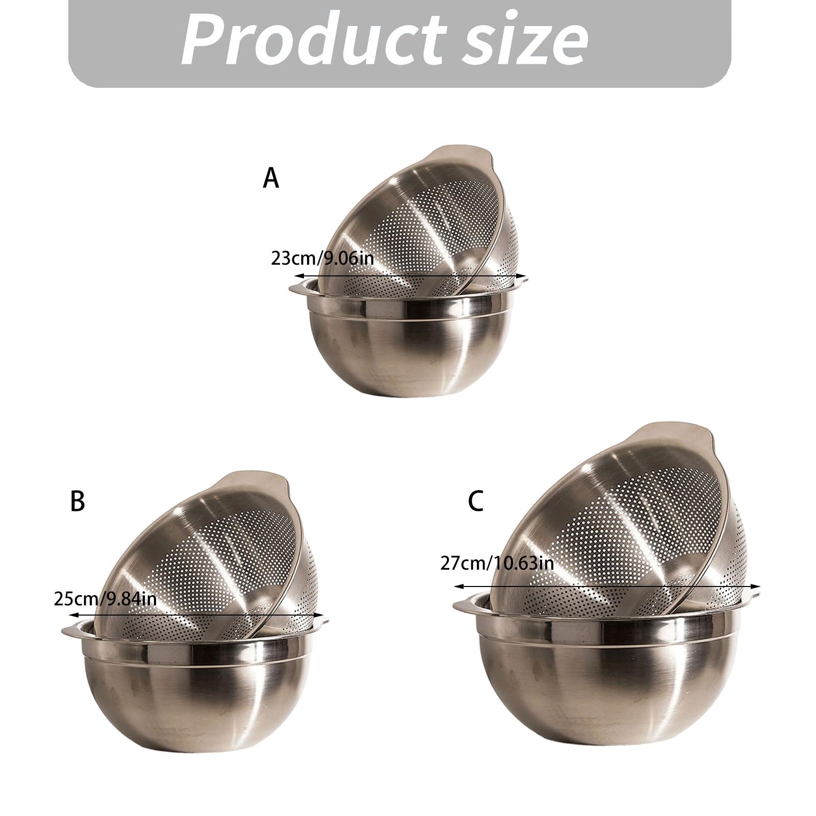 Produce - Juego de coladores para lavar (27 cm) | Lavabo de acero inoxidable 304, cesta de drenaje con asas, herramienta de enjuague de cocina