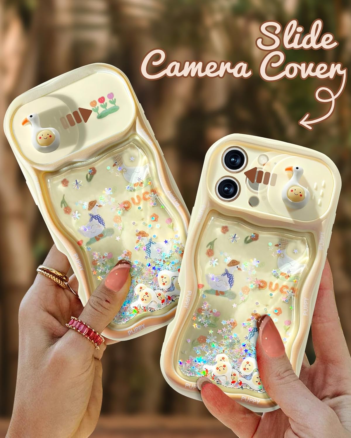 Toycamp for iPhone 16 Pro Case 6.3" - Women Girls Cute Phone Cover Duck with Sliding Camera Cover Pretty Girly Glitter Unique Aesthetic Design Flowing Liquid Quicksand Case for iPhone 16 Pro - Image 5