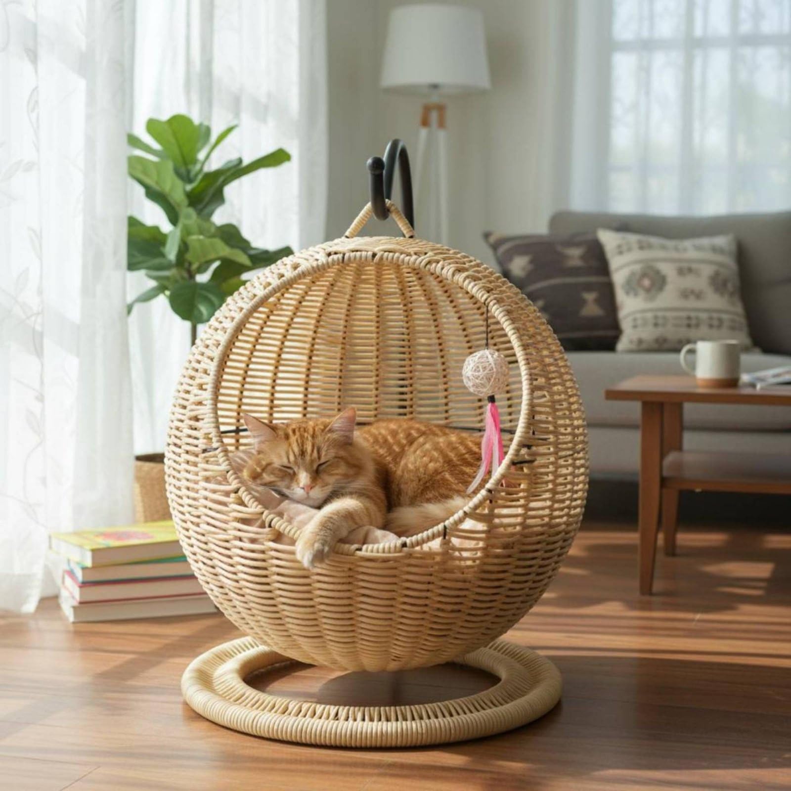 Amaca per Gatti Letto Gatto Cuccia Gatto Cesta Gatto con Struttura Robusta in Metallo Cestino Sospeso Traspirante Adatta per Casa Salotto Finestra Luminosa, Apricot