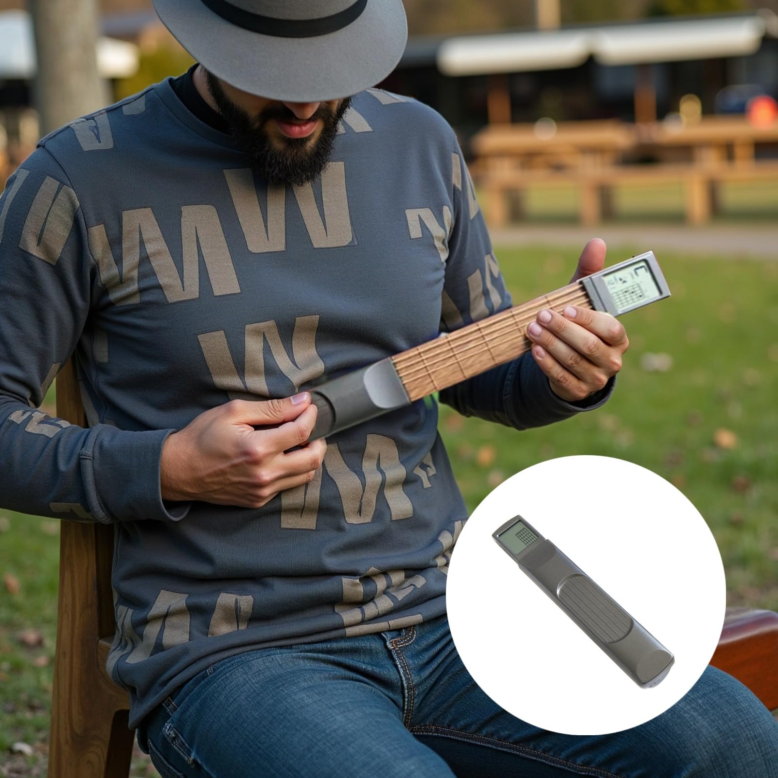 Allenatore di accordi per chitarra, portatile, a 6 tasti, con display, metronomo integrato, tabelle degli accordi e pratica silenziosa, per principianti