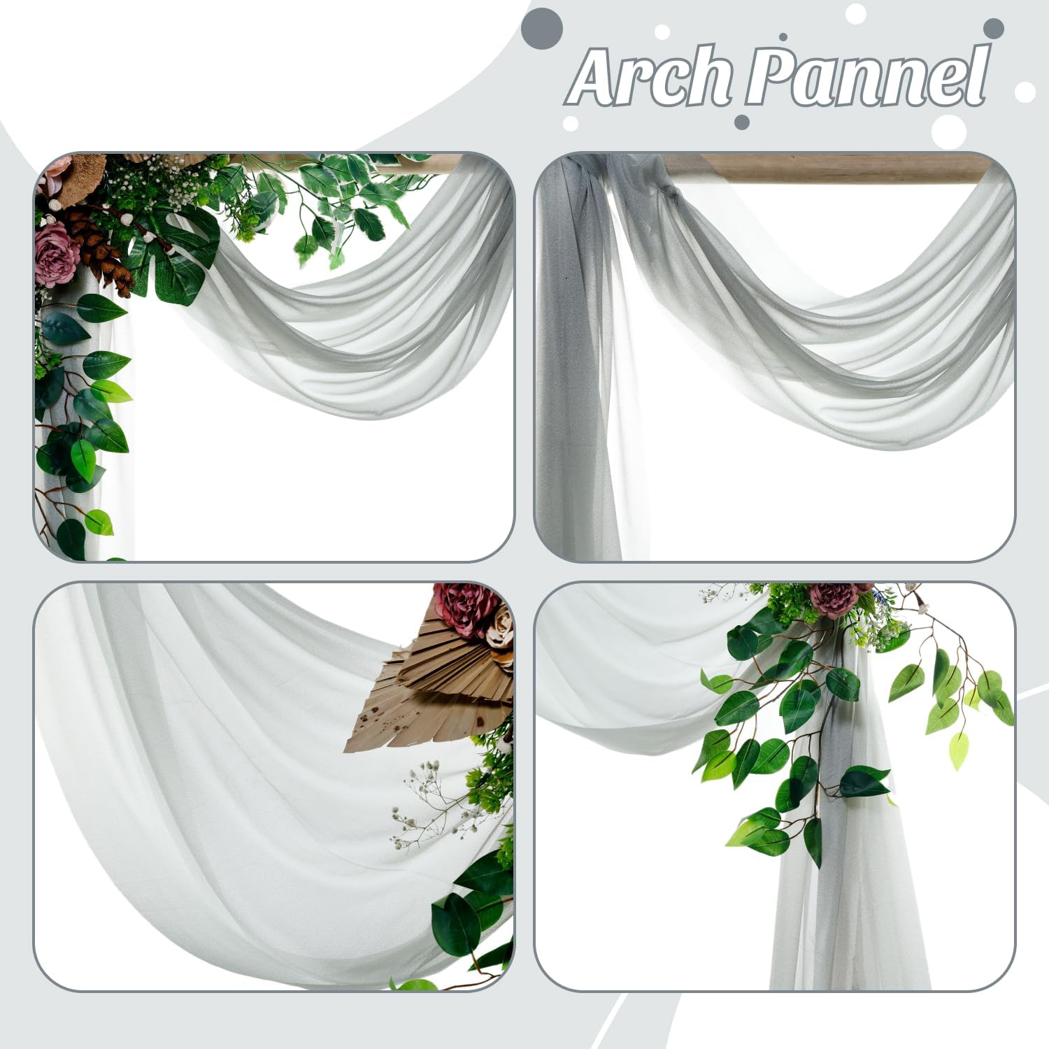 ® Pack of 1 Wedding Arch Drape Panel (30" Width x 30ft Long) Sheer Chiffon Arbor Canopy Drapery Fabric for Wedding Ceremony Reception Decoration Party Ceiling Backdrop Curtain Swag - Gray thumbnail