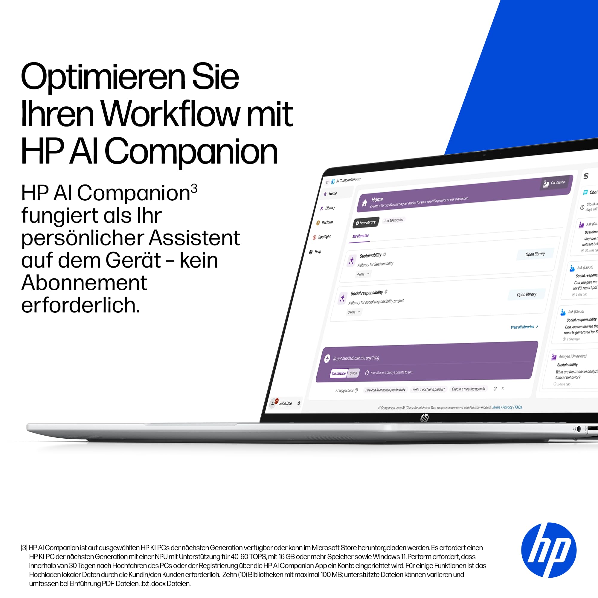 HP OmniBook 5 Next Gen AI Laptop PC, 16 Zoll 2K OLED Touch, Snapdragon X1-26-100 Prozessor (45 NPU-Tops), 16 GB LPDDR5x RAM, 512 GB PCIe SSD, Qualcomm Adreno GPU, Windows 11 Home, QWERTZ, Silber