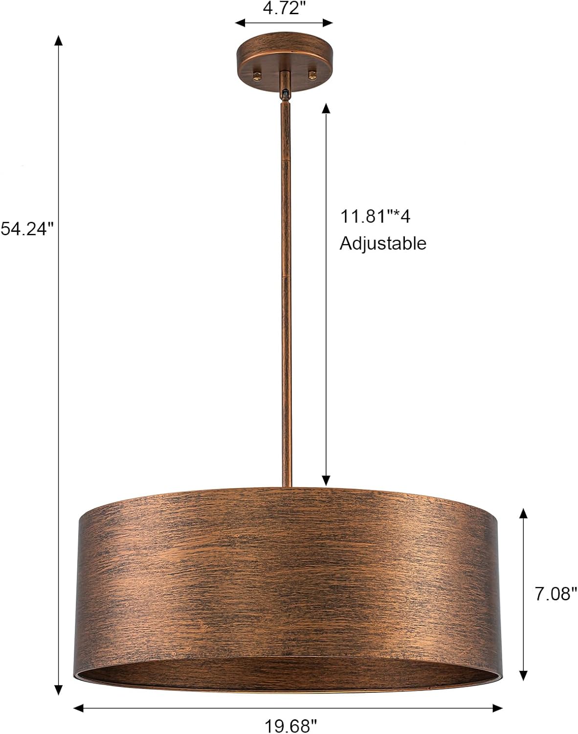 19.68" Large Copper Bronze Drum Pendant Light, 4 Light Round Industrial Dining Room Light Fixtures Over Table,Metal Chandelier for Dining Room,Kitchen,Living Room,Entryway,E26 Base