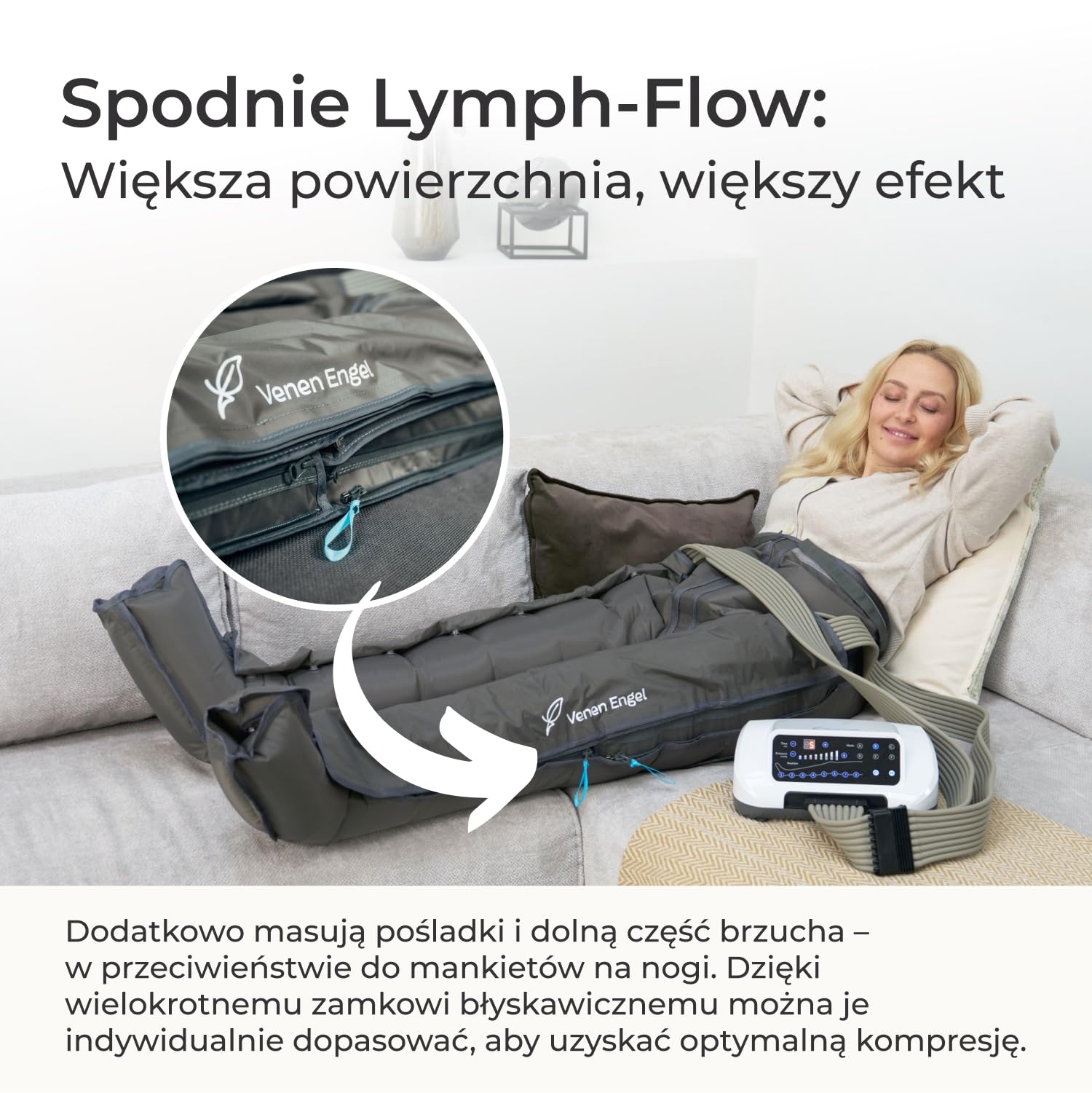 Venen Engel 8 Medical z Lymph-Flow Pants – 8 komór powietrznych – 6 programów masażu – certyfikowane medycznie – buty regeneracyjne – masażer nóg – uzupełnienie manualnego drenażu limfatycznego