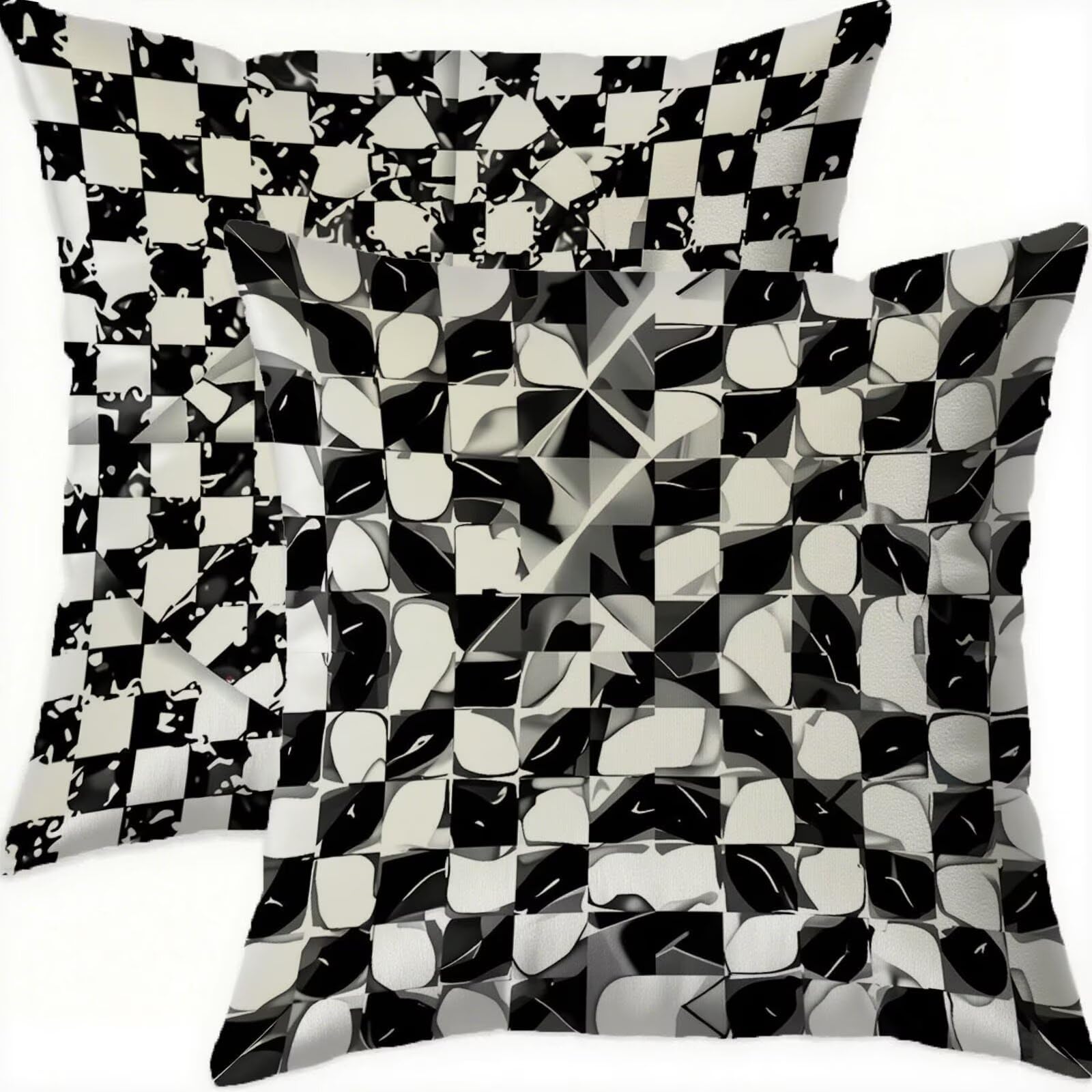 Housse coussin 60x60cm lot de 2 en velours noir géométrique avec zip invisible B301