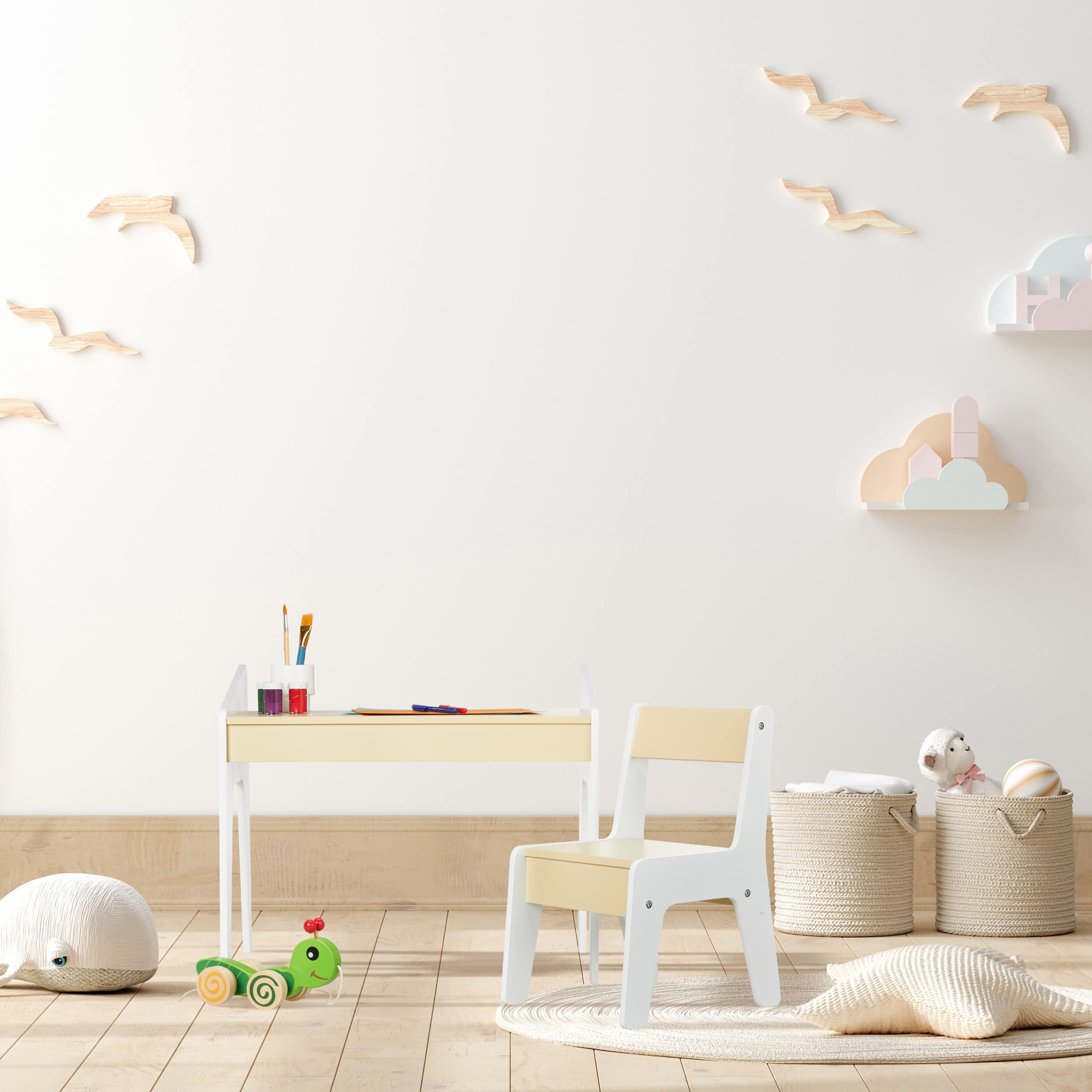 Relaxdays Ensemble de Table et de Chaise pour Enfants, kit pour crèches, Bambins, Couleurs Beige et Blanche