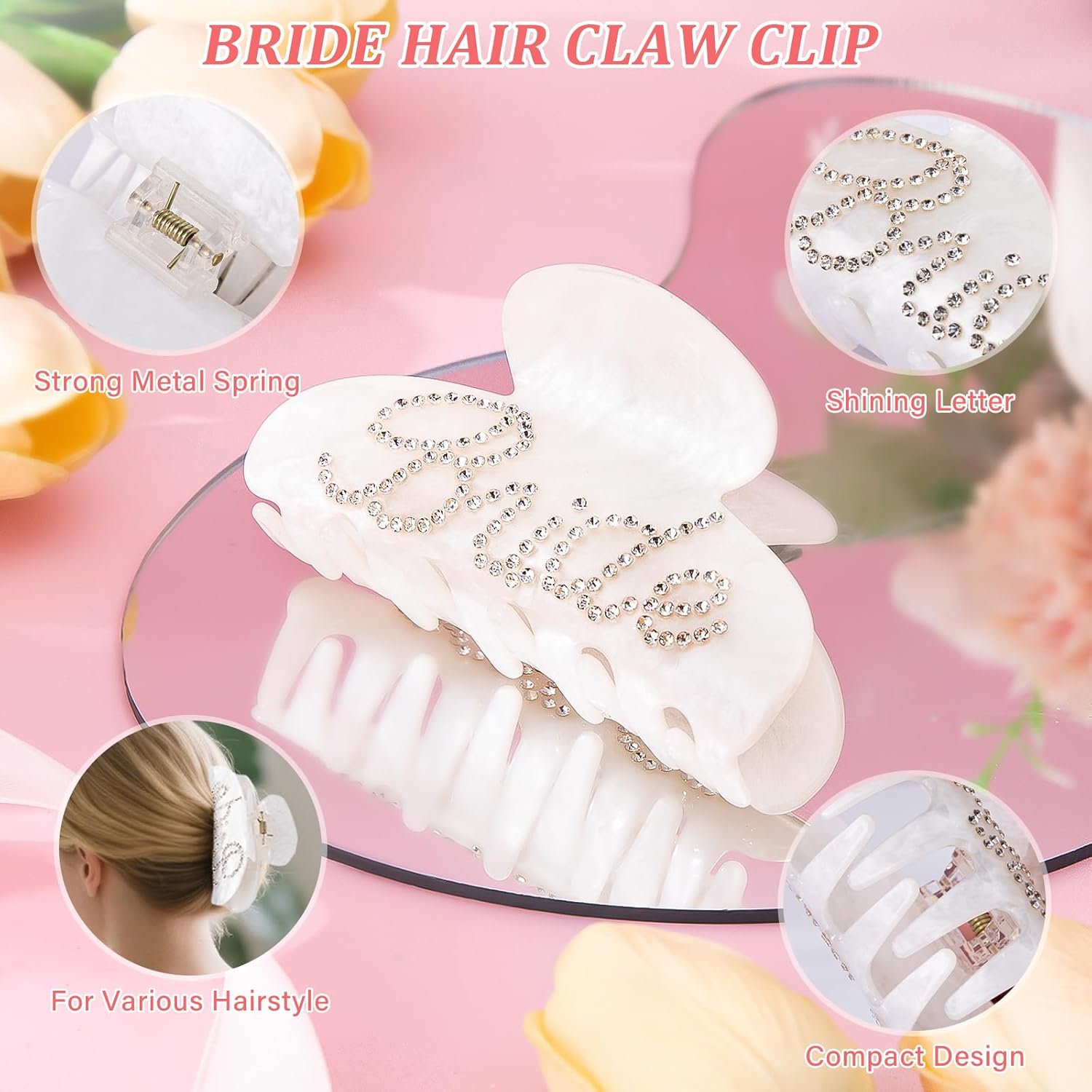 Bridal Shower Gifts for Bride to Be - 7PCS Gift Set with Bride Slippers, Mrs Jewelry Box, Bride Hair Clip, Scented Candle, Cosmetic Bag, Greeting Card with Gift Box for Wedding Engagement Bachelorette