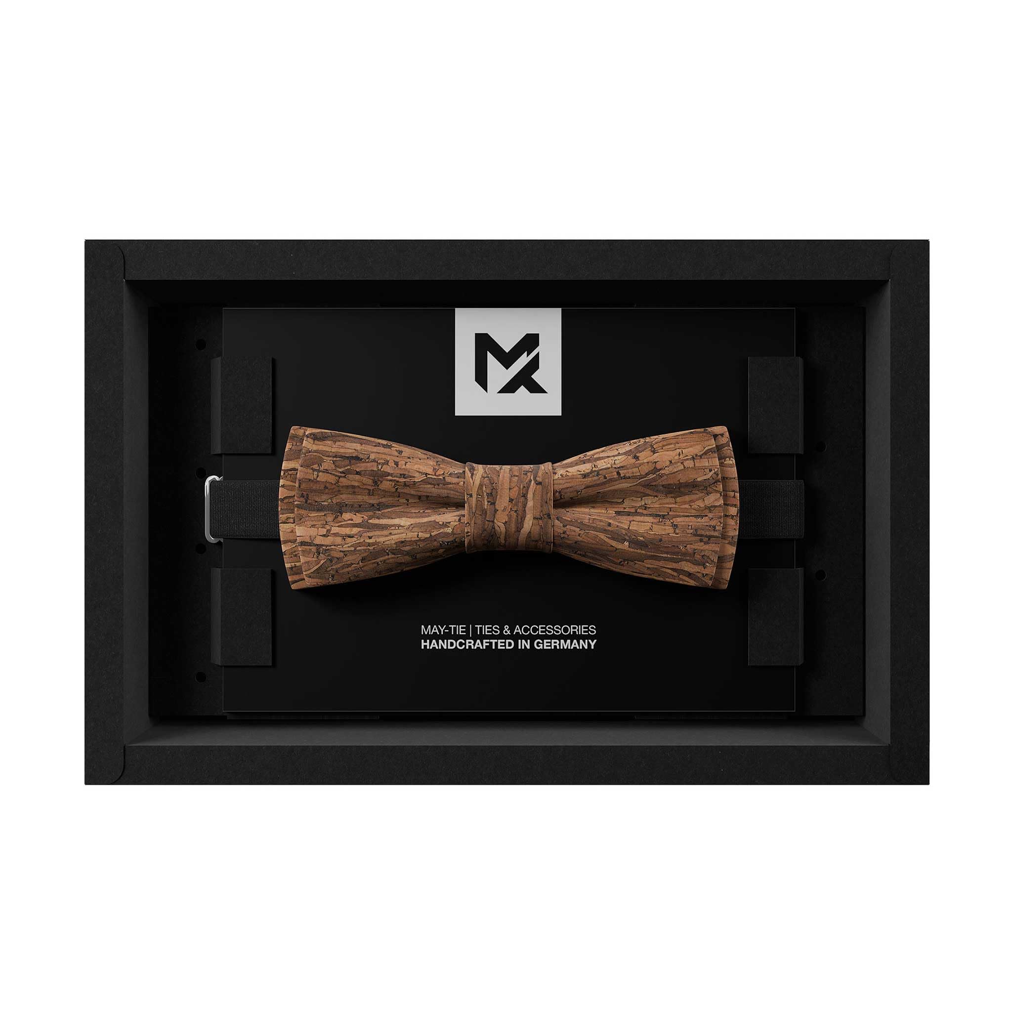 Made in Germany | Cravatta a farfalla MAY-TIE | 100% sughero | Style: Legno Marrone | SLIM SHAPE | legata e regolabile senza limiti con gancio di fissaggio | Uomo
