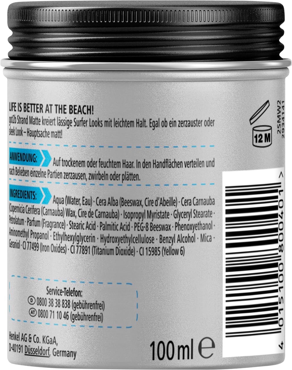 got2b Strand Matte Matt-Paste (100 ml), Styling Paste für matte Surfer Looks, zum Strubbeln, Texturieren oder Zähmen ohne Verkleben, mittlerer Halt, 6x 100 ml
