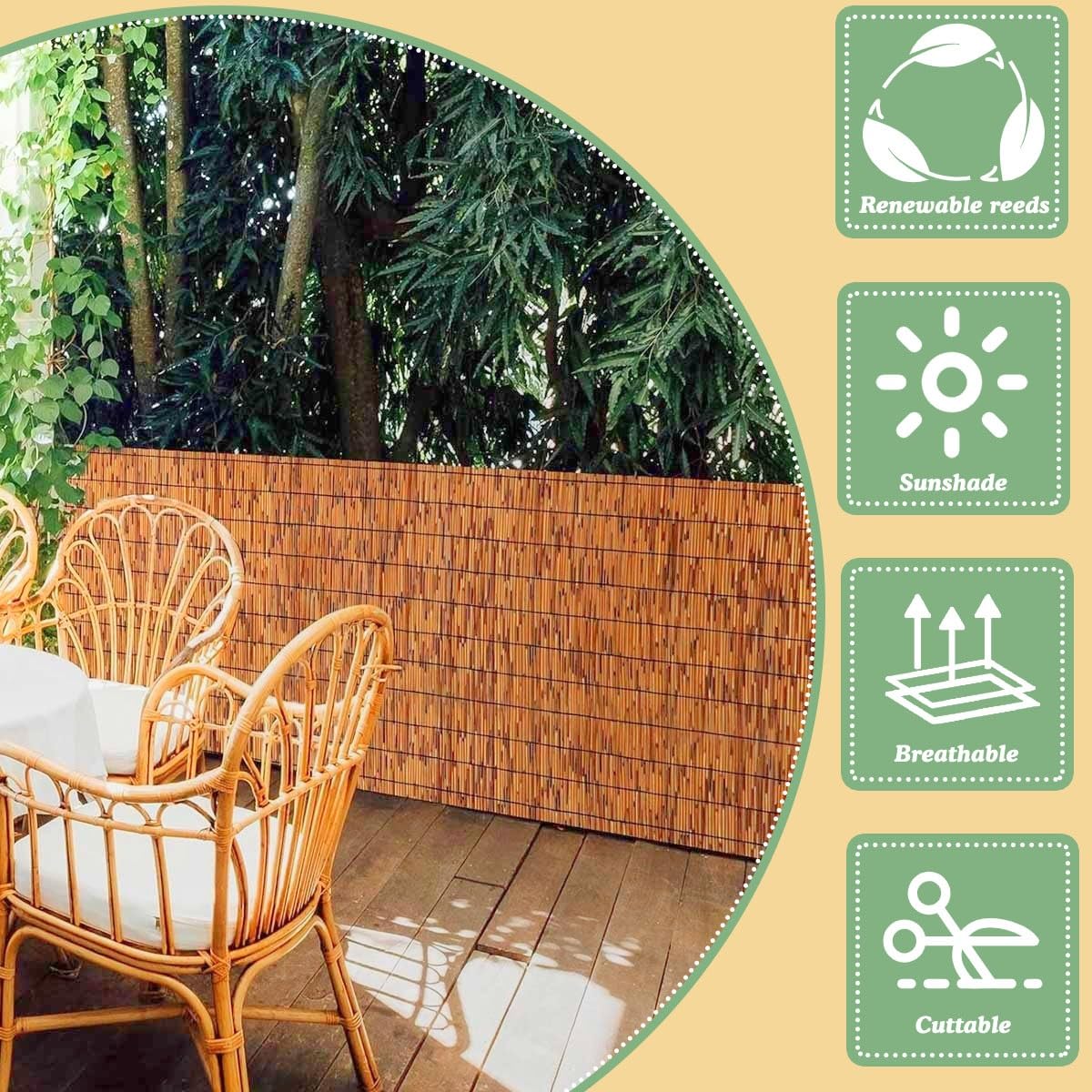 Rolka ogrodzeniowa z naturalnego bambusa, dekoracyjny panel ekranowy na balkon, patio i podwórko, dostępna w rozmiarach od 6 m do 1,8 m (wys. 2 x dł. 50 cm)