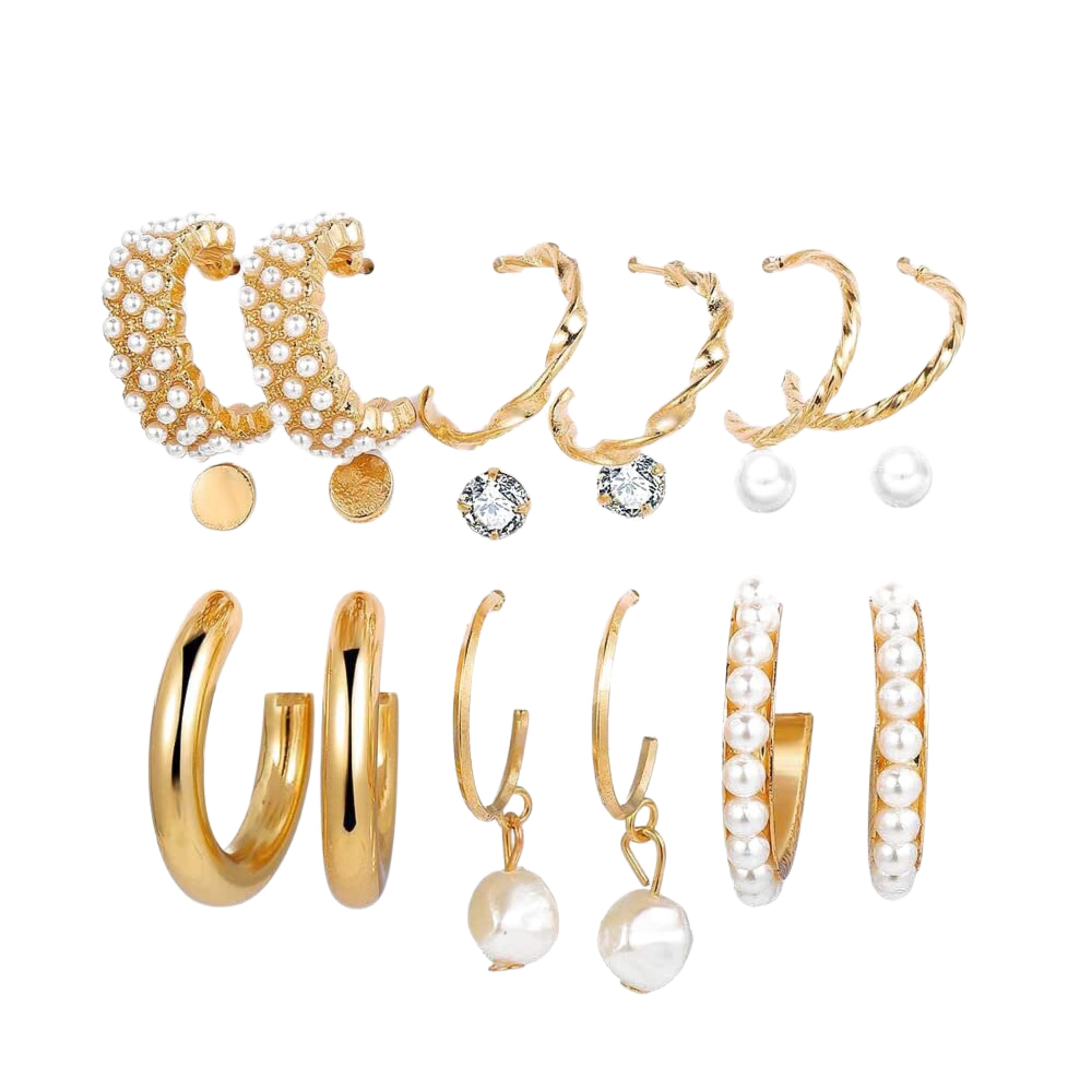 SALTY Fashion Chunky Freshwater Earrings for Women & Girls | 9 Pairs Combo | Pearl Hoop | Studs | Ear Tops | Latest | Stylish | Birthday Gift | Aesthetic Jewellery | Accessories for Everyday Wear (B0C484HFCP) Amazon Price History, Amazon Price Tracker