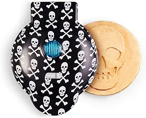 DASH Mini Waffle Maker Machine for Individuals, Paninis, Hash Browns, & Other On the Go Breakfast, Lunch, or Snacks, with Easy to Clean, Non-Stick Sides, Black Skull 4 Inch