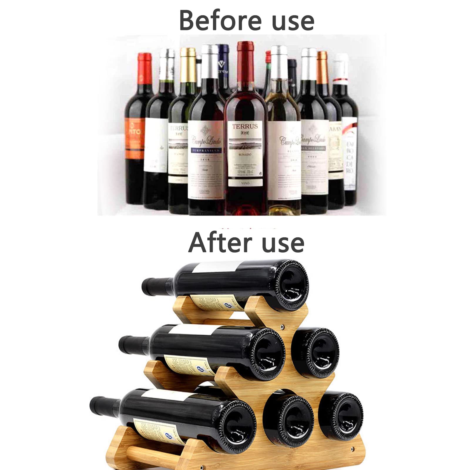 Botellero de vino para encimera de madera de bambú, estante de almacenamiento de botellas de vino, estante para botellas de vino para mostrador (1) Vision