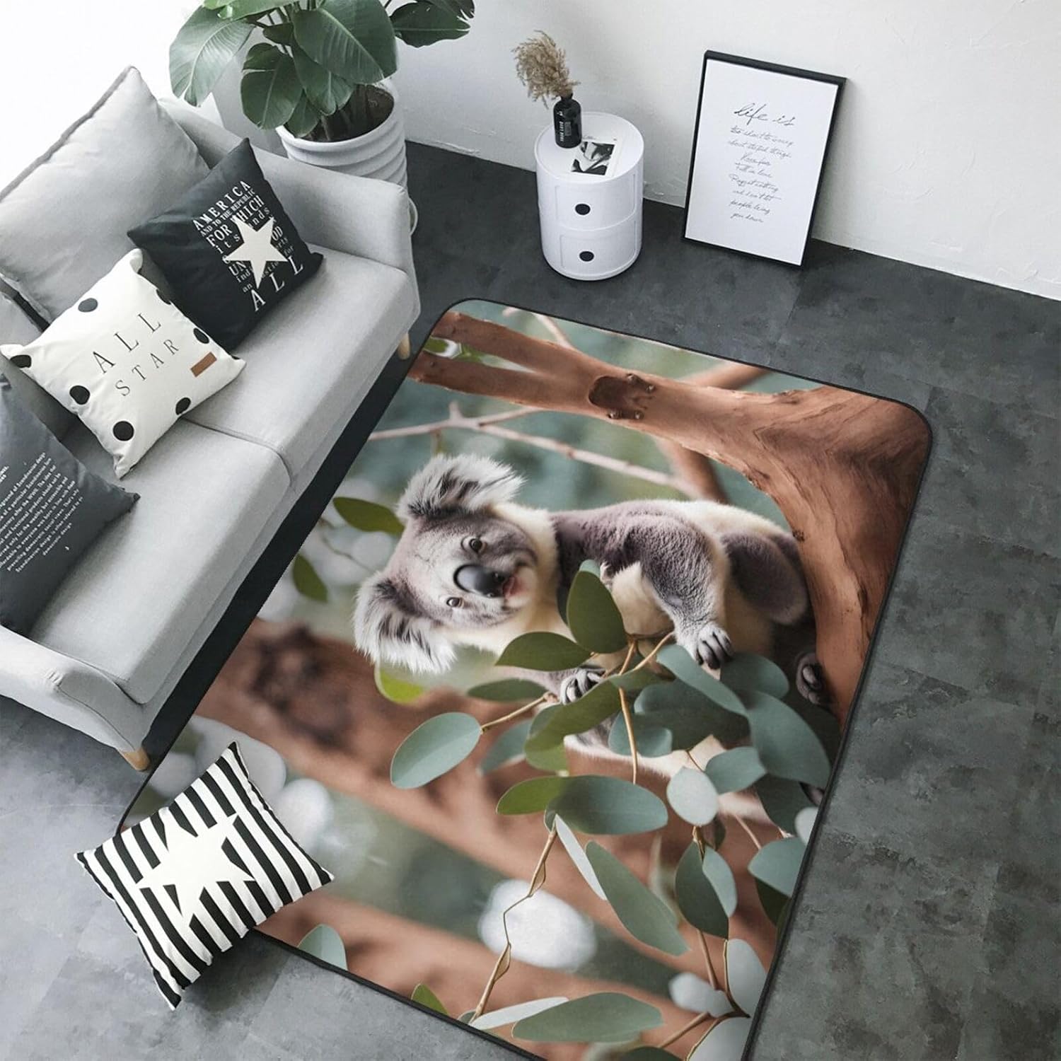 Cartoon Koala Stain Resistant Carpet (80x58 Inch), Flannel Fabric Floor Mat, Home Decor Bedroom Office Floor Mat