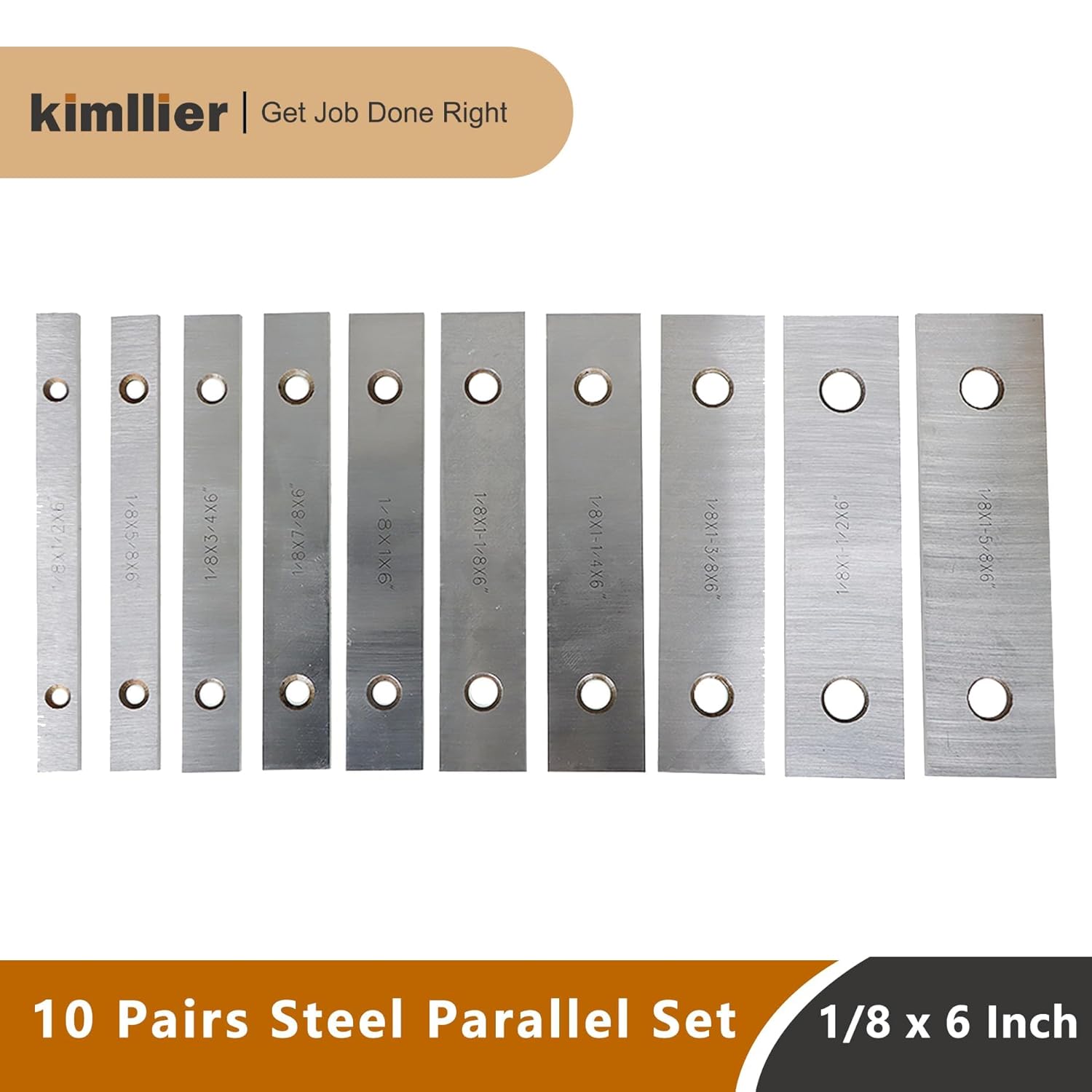 kimllier 10 Pairs 1/8 x 6 Inch Steel Parallel Set High Accuracy Gage Gauge Block Machinist Matched Thin Parallel Bar Tool Set