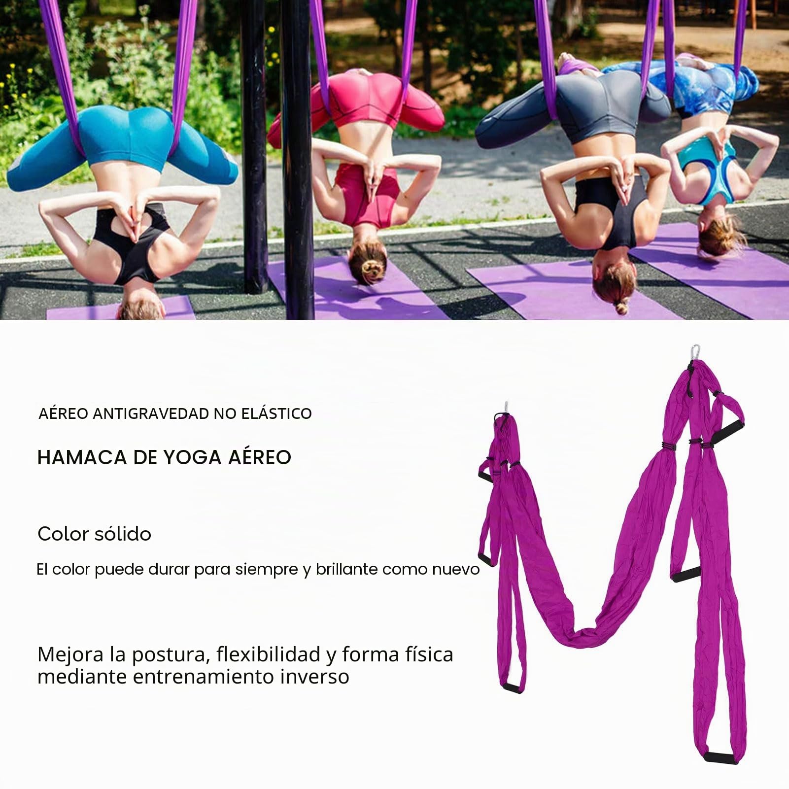 Hamaca de yoga aéreo, juego de columpio con bolsa de almacenamiento, mosquetones, manual de usuario (idioma español no garantizado), kit de iniciación para todos los niveles