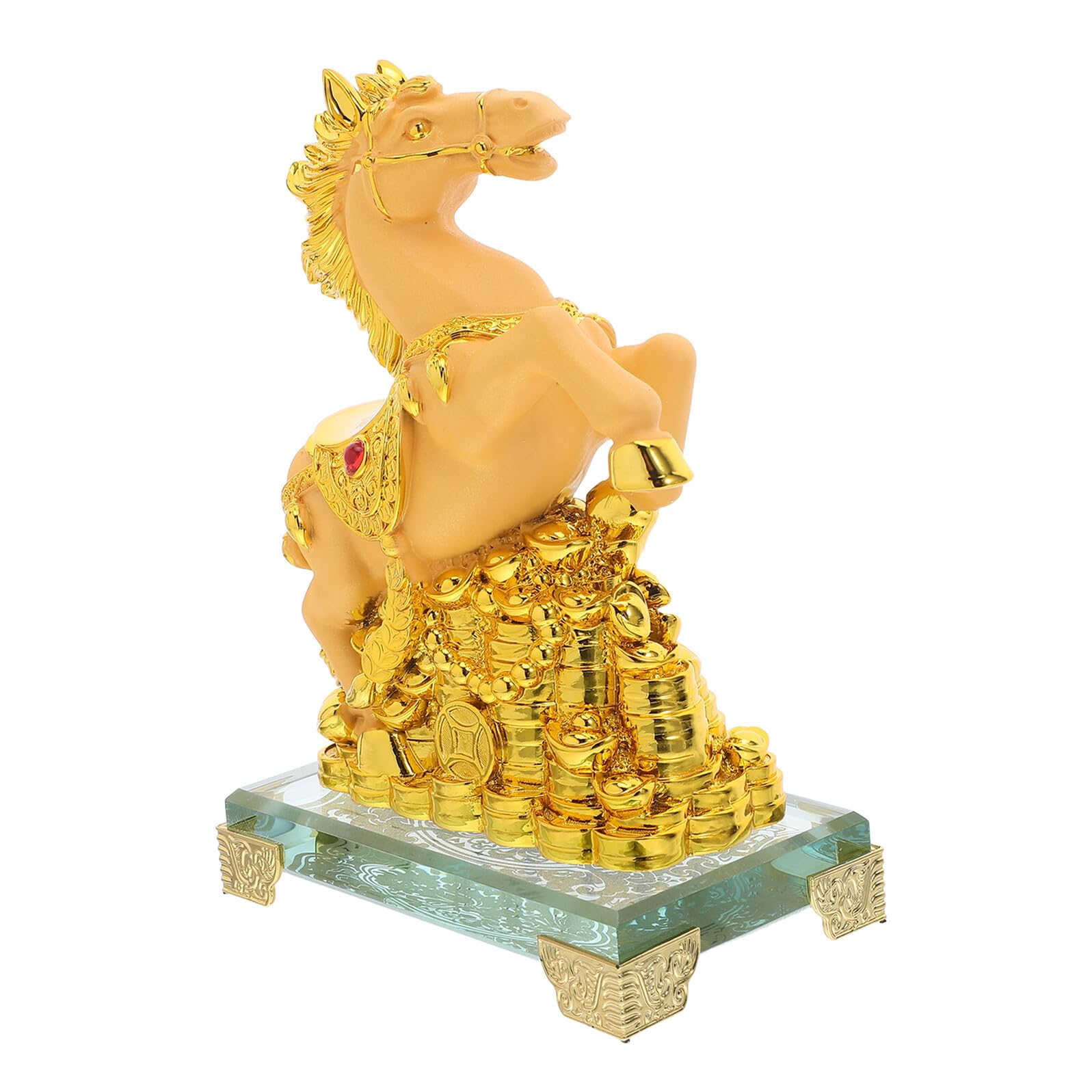 Statue décorative de cheval doré en résine pour table basse et bureau moderne