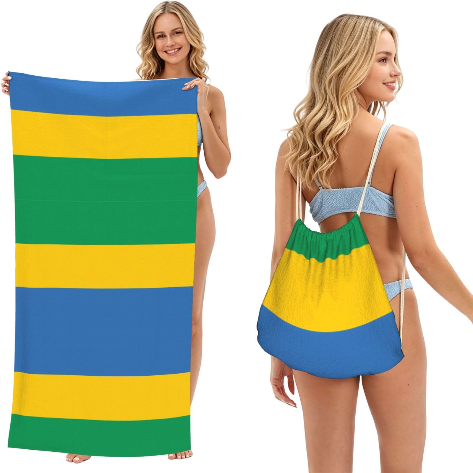 SXZVVBN Gabonese flag 2-in-1 Beach Towel Bag, Quick Dry Sand Free Travel Towel Backpack for Adults
