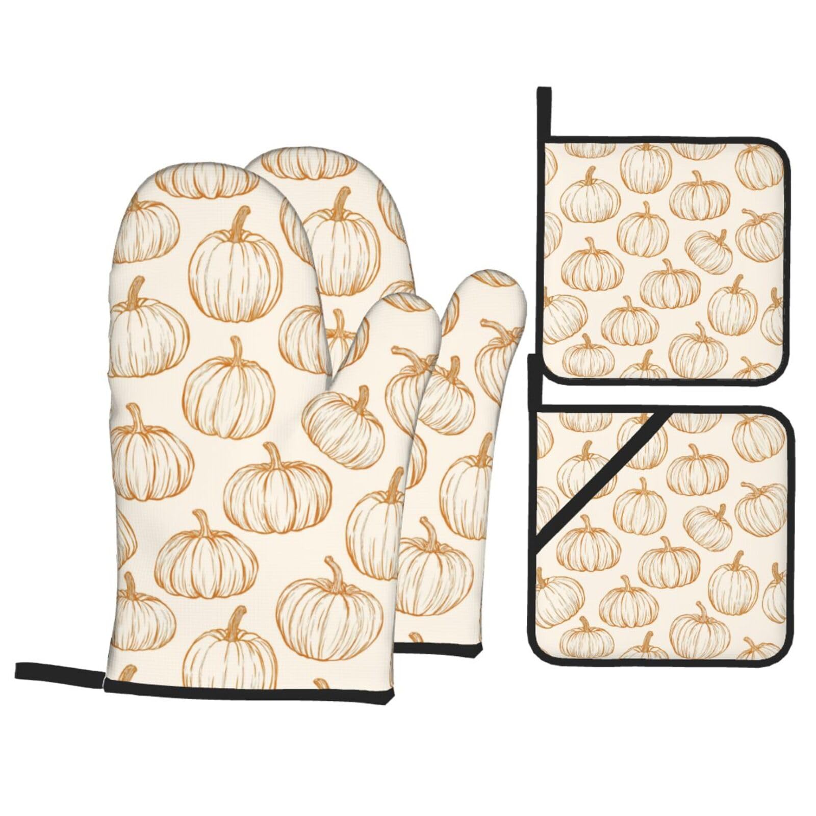Pumpkin Oven Mitts and Pot Holders Sets 4 Pack