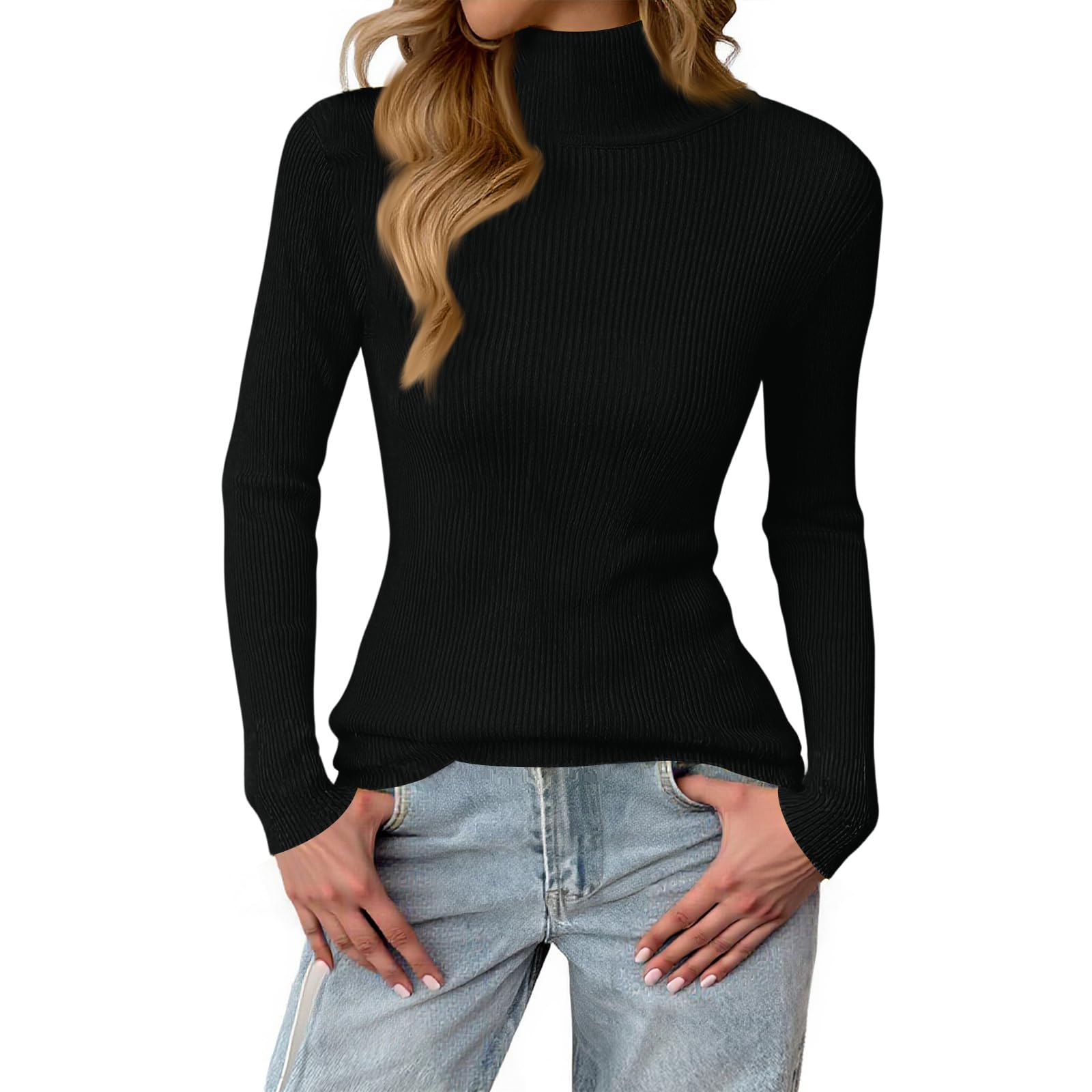 Ribbed Turtleneck Sweater Women Fitted Cozy Long Sleeve Sweater Tops Slimming Warm Winter Tops Pullover Fall Sweaters