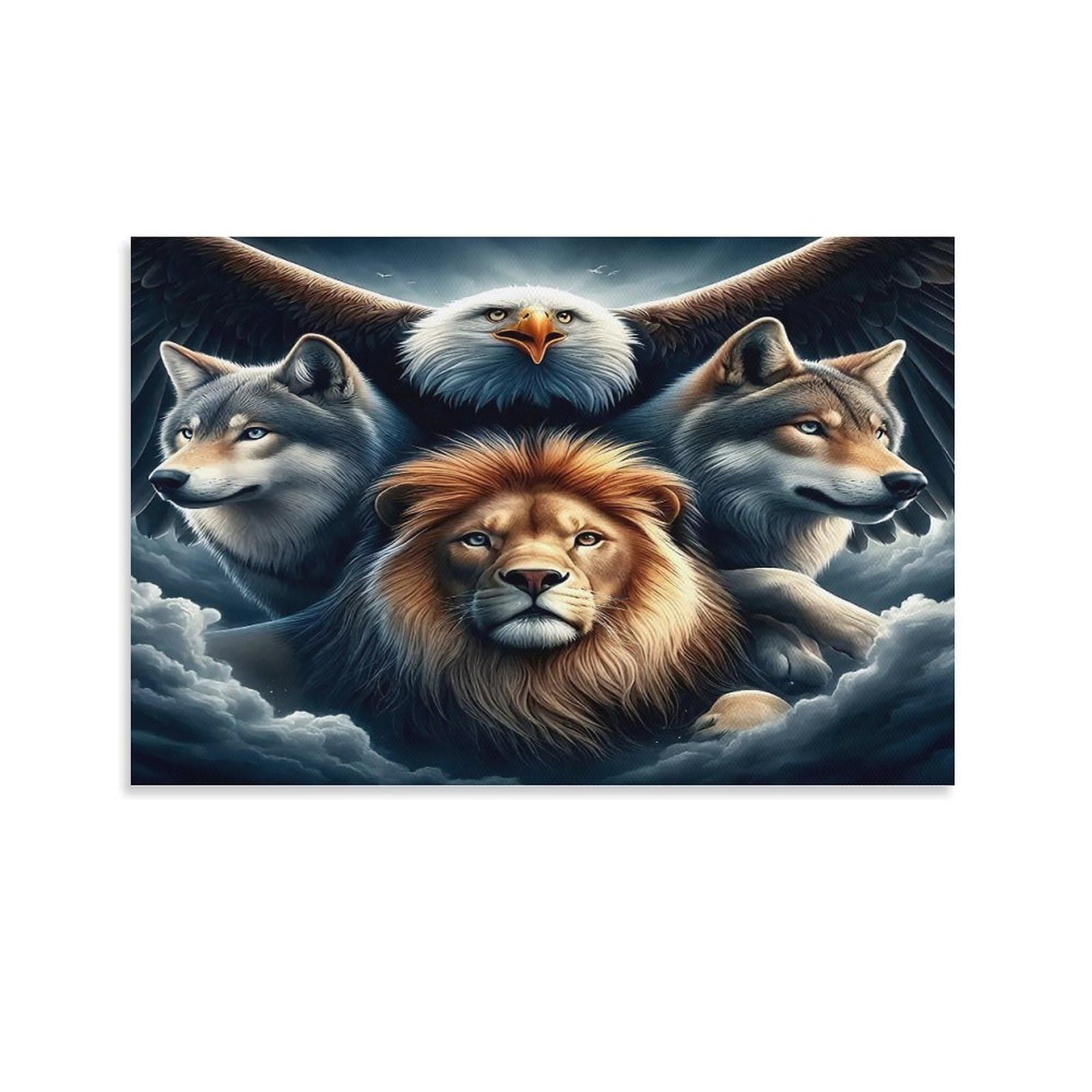 CPLVKWRQJ Snowy Forest Wolf with Scarf Single Piece Eagle Lion Wolves Cloudy Sky Portrait Framed Wall Art - Living Room Gallery Wall Focal Point Ready to Hang Decor 24x36inch(60x90cm)
