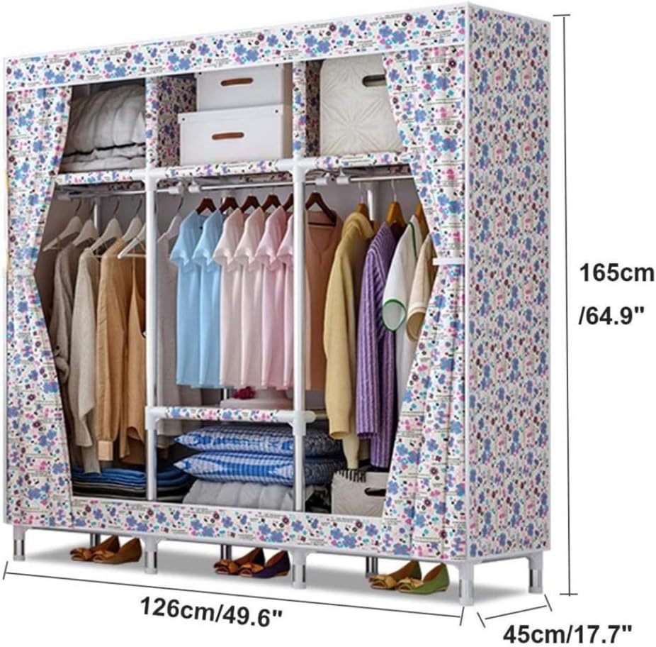 Canvas Wardrobes Portable Wardrobe with Hanging Rod and 2 Shelves Quick and Easy to Install for Bedroom, Study, Clothes, Shoes, Toys,A