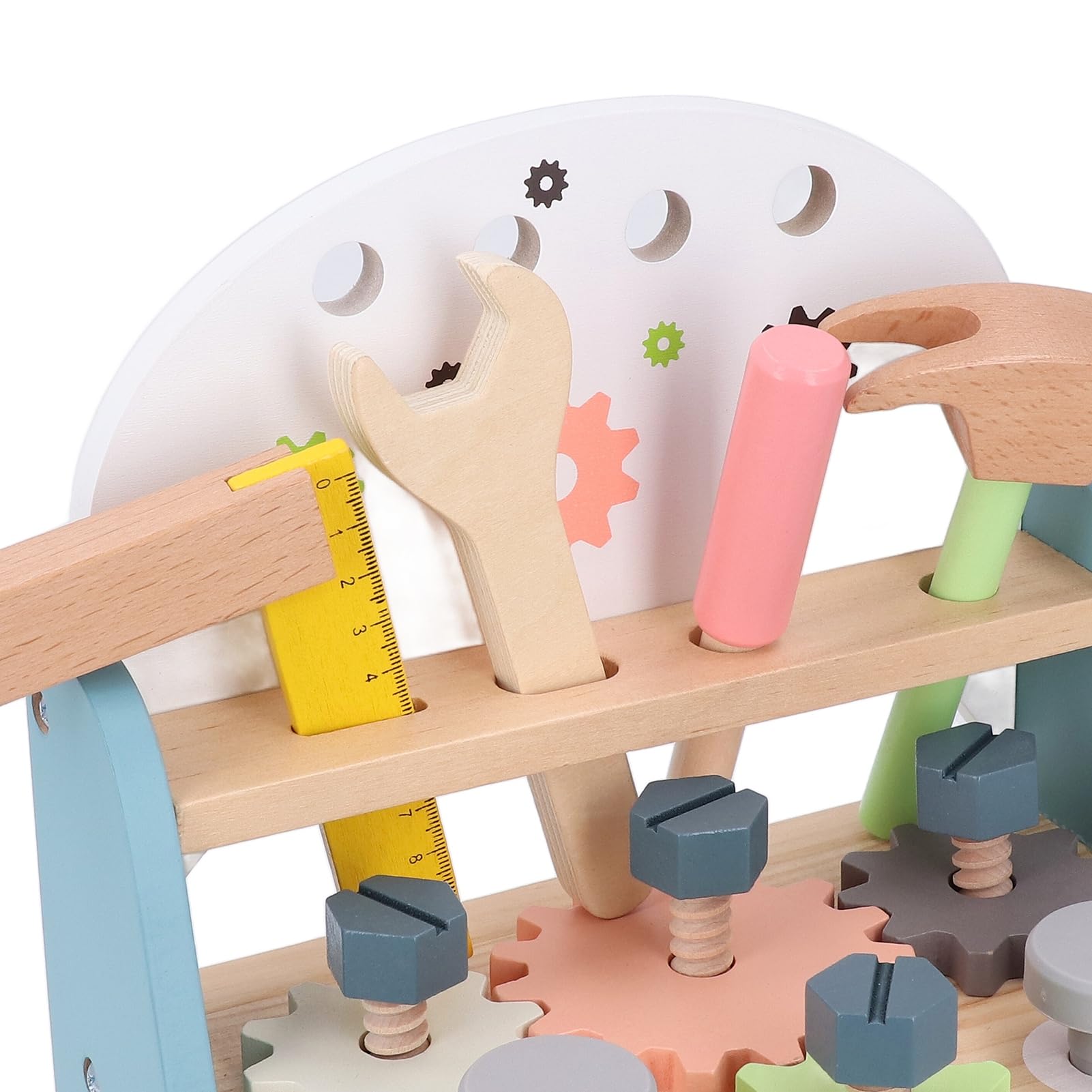 EMUKOEP Herramientas de Reparación de Juegos de Simulación para Niños, Banco de Herramientas de Madera Multifuncional para Juegos Familiares Interactivos y Desarrollo Educativo