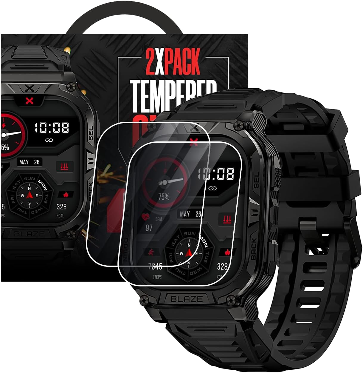 - CARBINOX Tempered Glass Screen Protector Compatible Smartwatches - High Transparency, Anti Scratch, High Sensitivity, Bubble Free (2 Pack) Blaze S