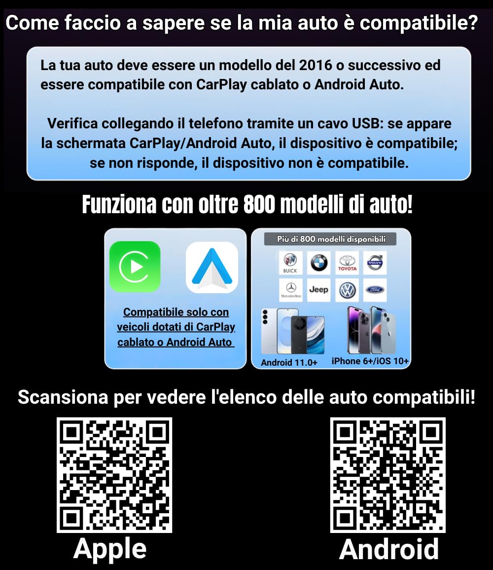 CarPlay Wireless 2026 Android Auto Adattatore Bluetooth compatibile con iPhone Apple e Android, elimina i cavi e migliora l’esperienza di guida con connessione stabile e senza ritardi SwiftLink Max