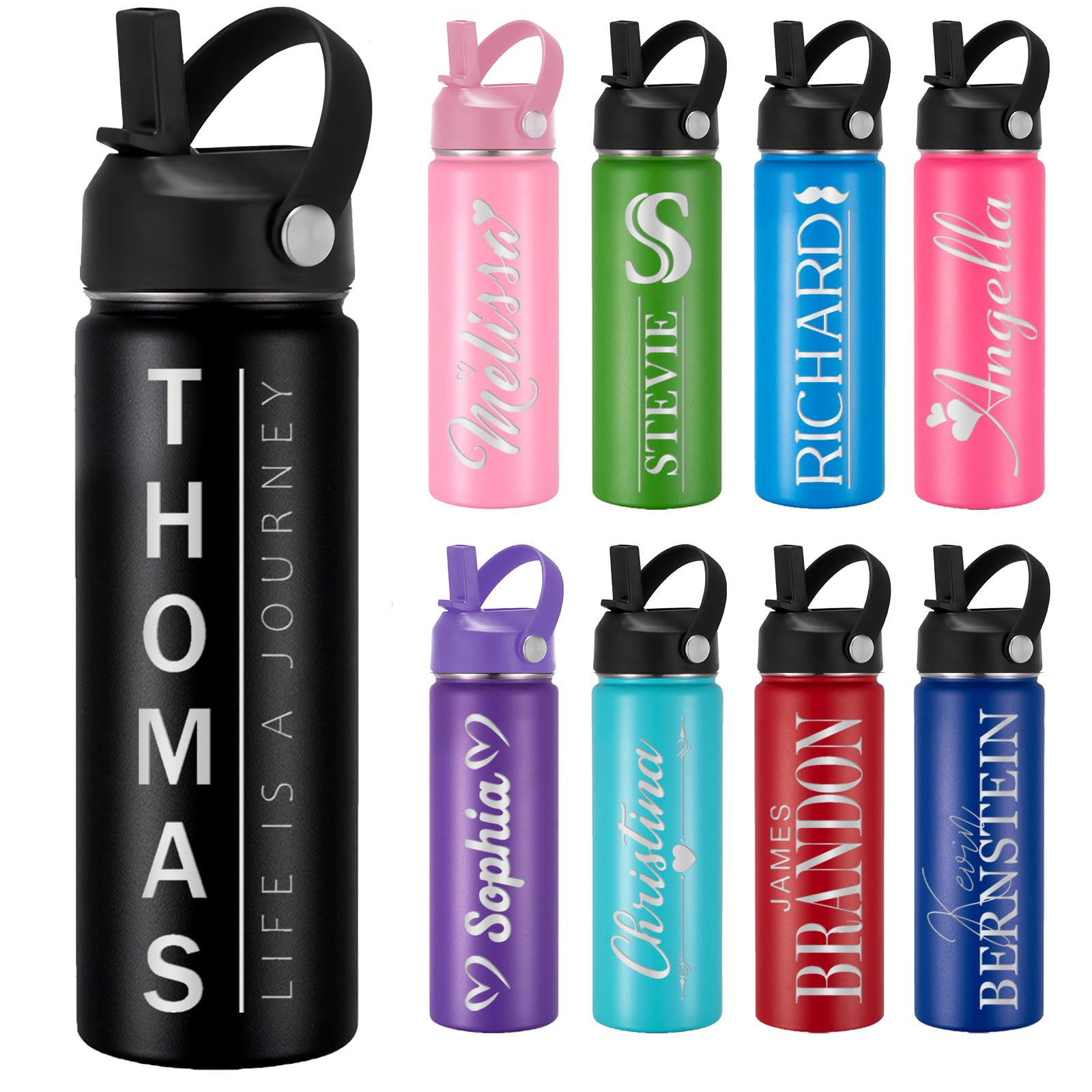Gamanor Custom Personalized Water Bottles for Kids Toddler Adult Customizable Name Customized Engraved Stainless Steel Water Bottle Cups Gifts for
