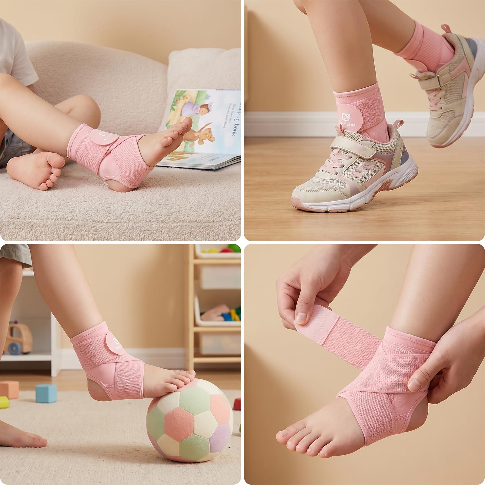 Lilbitty 2 Stück Knöchelbandage pour Enfants, Soutien pour Cheville, Sport, entorse, néoprène, Manchon de Compression Respirant avec enveloppe Ajustable (Rose, M)