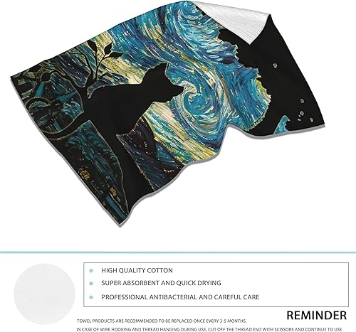 Miniatura 3 de CXULIN Paquete de 2 toallas de mano para baño, toallas decorativas de noche estrellada de gato negro, toallas suaves altamente absorbentes para