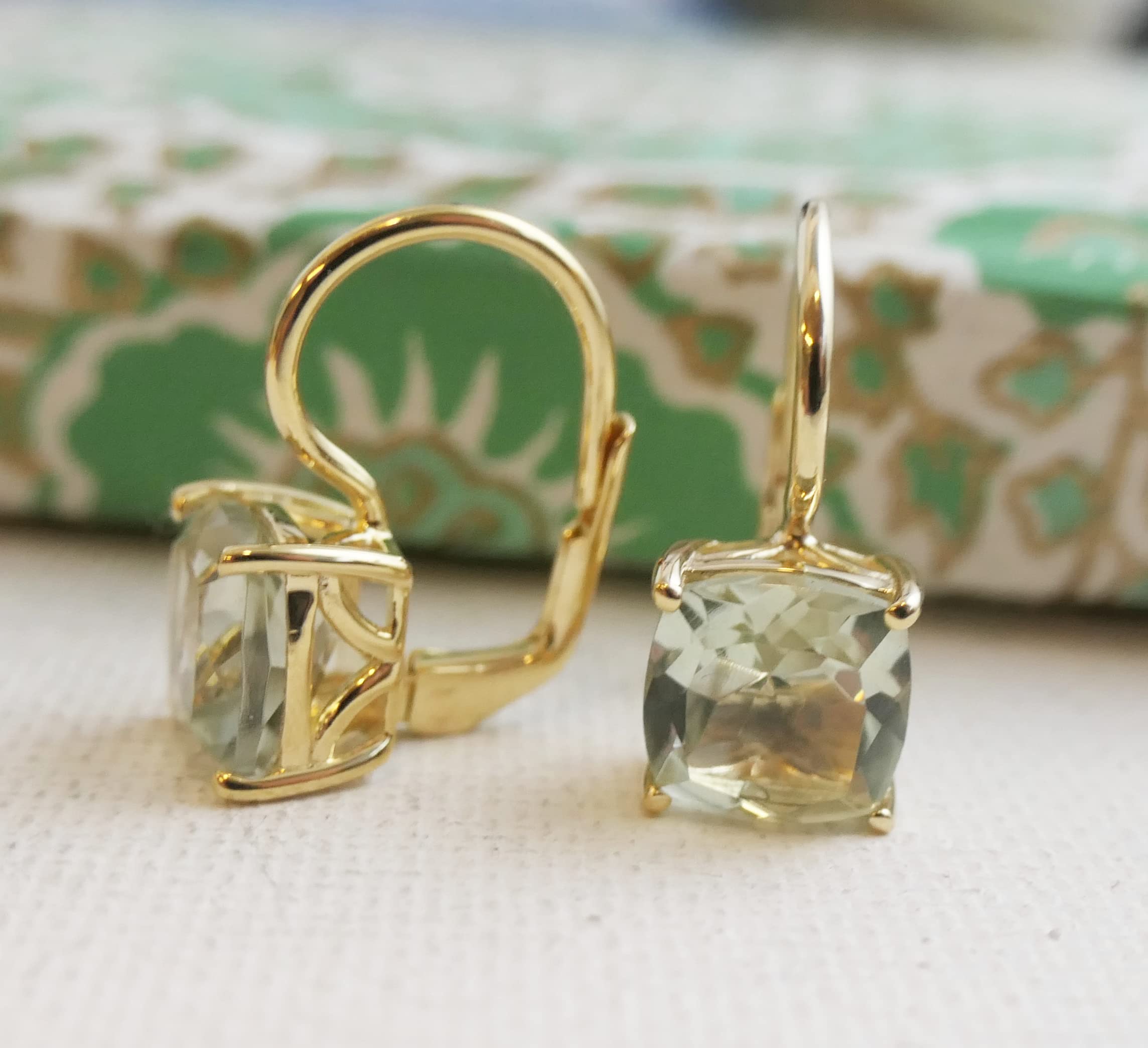 Orecchini in argento sterling 925 con prasiolite ametista verde taglio cuscino